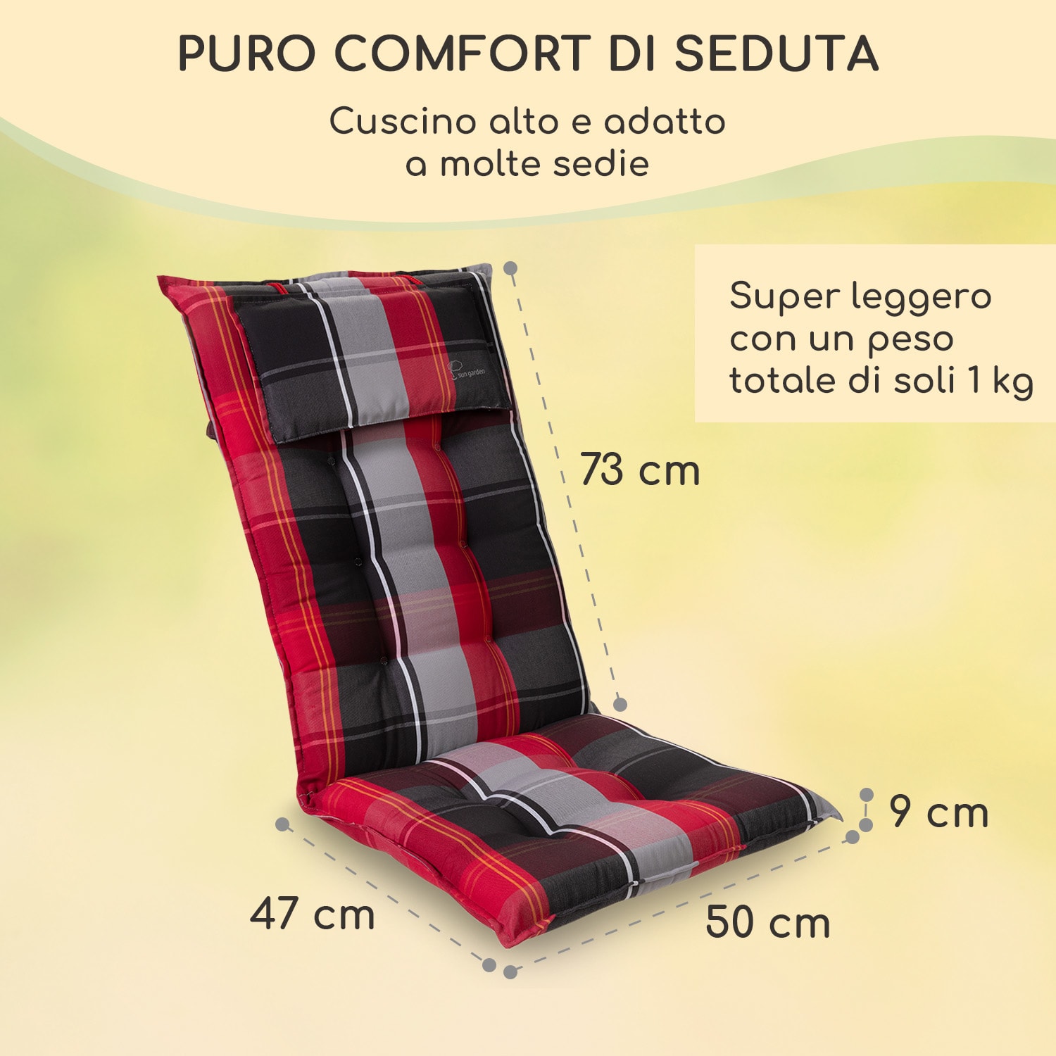 Sylt, Imbottitura, Schienale Alto, Sedia da Giardino, Poggiatesta, Poliestere, 50x120x9cm 2 x cuscino di seduta | Rosso / Nero