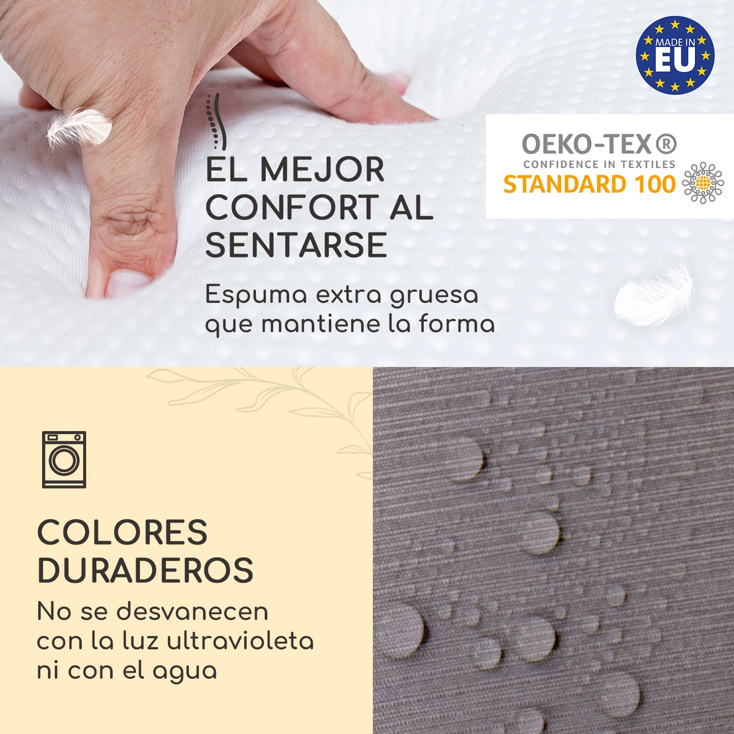 Sylt Cojín acolchado Cojín de exterior para sillas con respaldo alto Almohada Poliéster 50x120x9cm 4 x cojín del asiento | Gris Medio