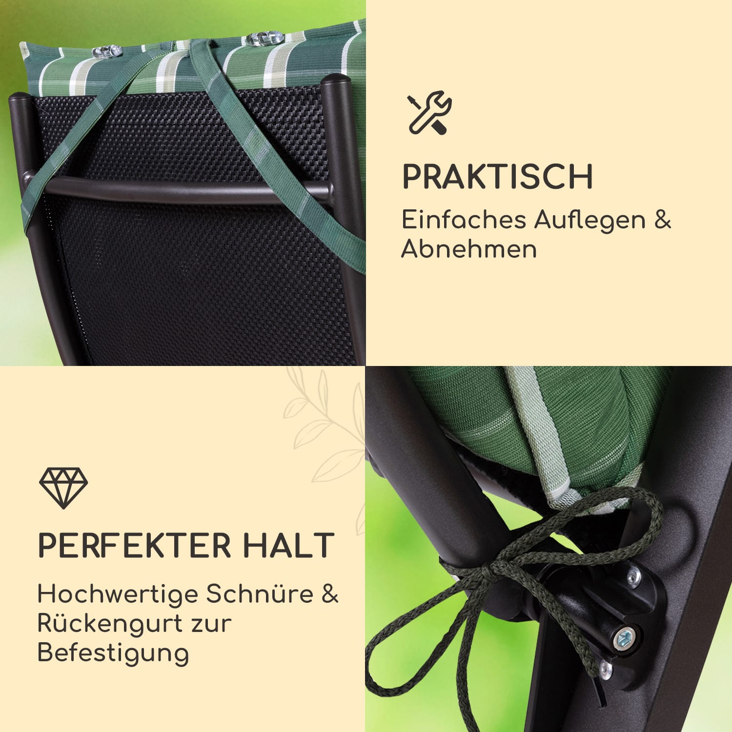 Sylt Polsterauflage Sesselauflage Kopfkissen Polyester 50x120x9cm 4 x Sitzauflage | Grün / Grau