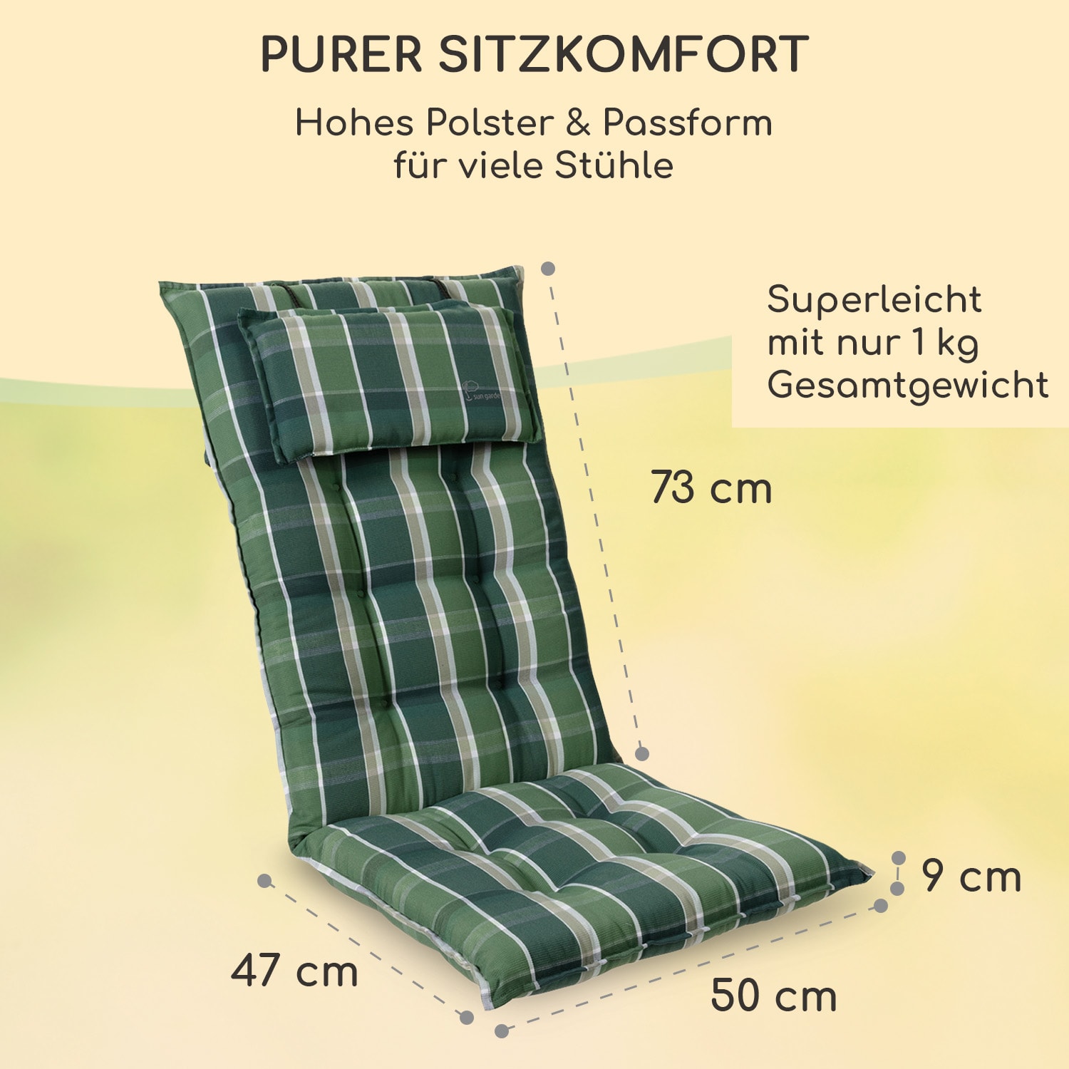 Sylt Polsterauflage Sesselauflage Kopfkissen Polyester 50x120x9cm 4 x Sitzauflage | Grün / Grau