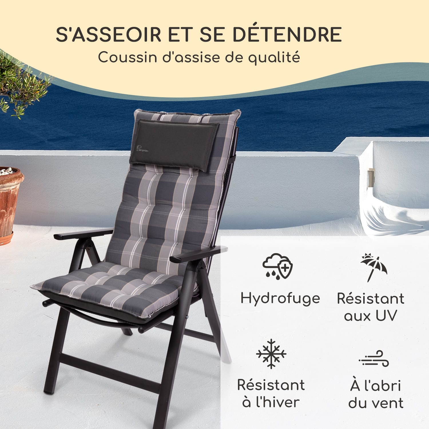 Sylt coussin de fauteuil appuie-tête pour dossier haut Polyester 50x120x9cm