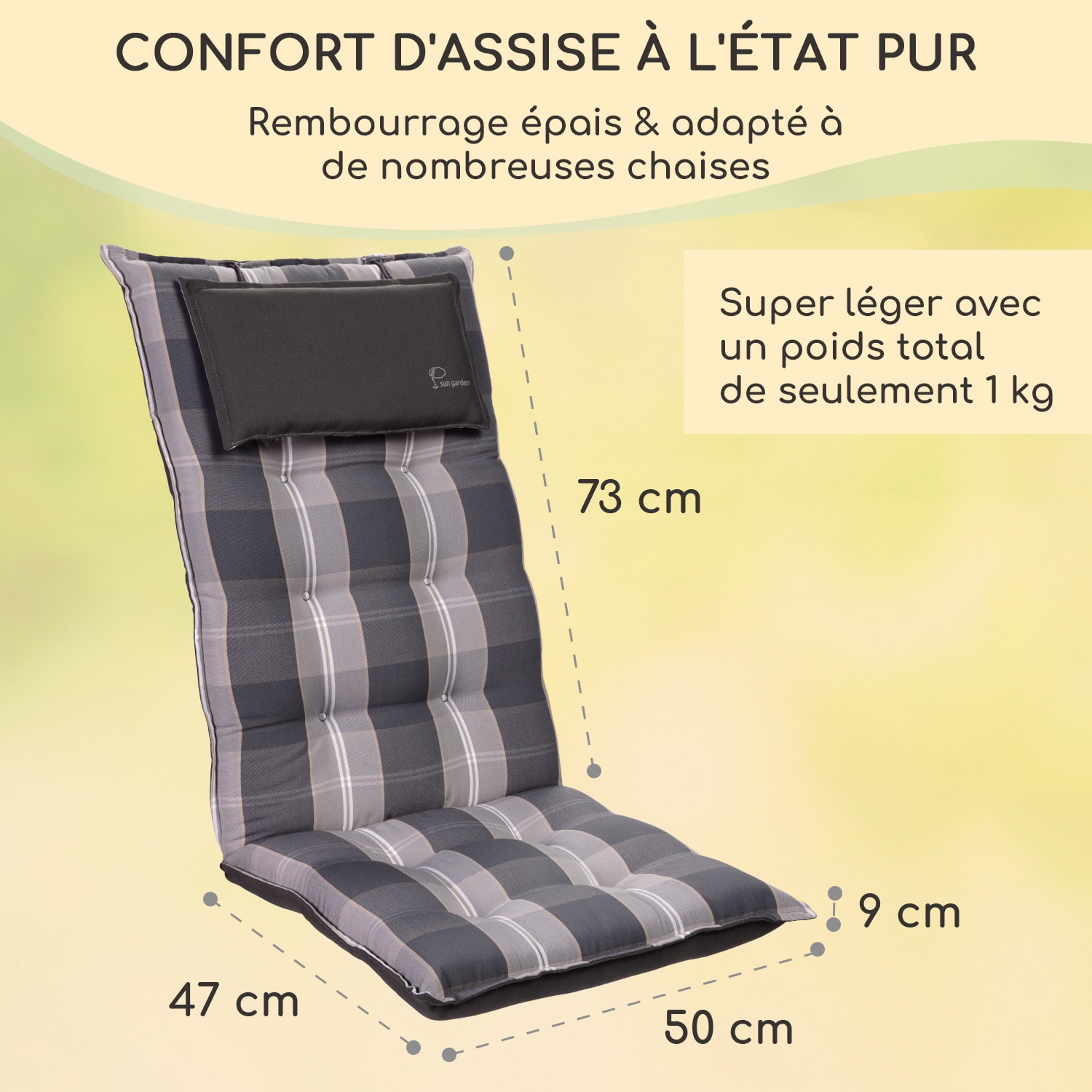 Sylt coussin de fauteuil appuie-tête pour dossier haut Polyester 50x120x9cm