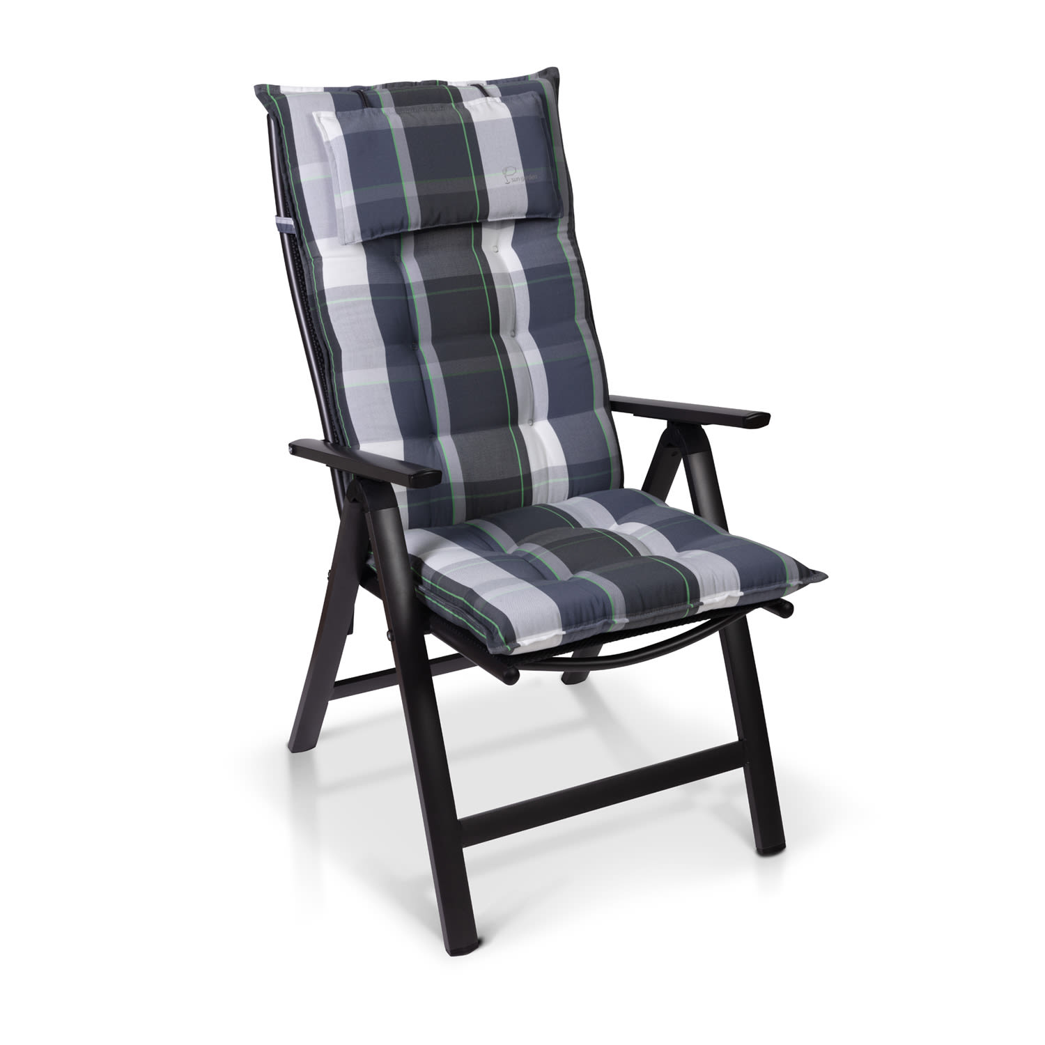 Sylt, čalúnená podložka, podložka na stoličku, podložka na vyššie polohovacie kreslo, vankúš, polyester, 50 × 120 × 9 cm 3 x sedák | Modrý Kockovaný