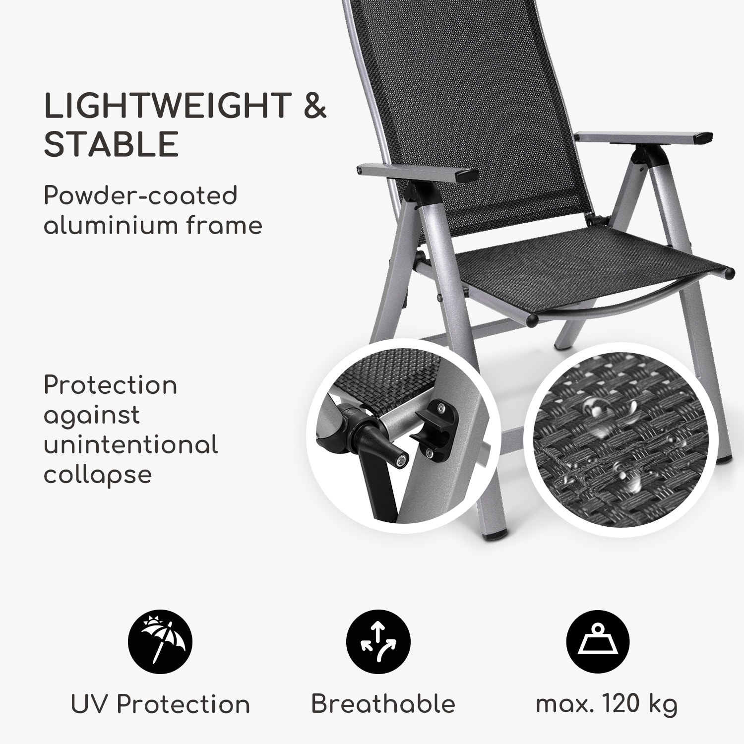 London, vrtna stolica, set od 2 komada, tekstil, aluminij, 6 položaja, sklopivi 