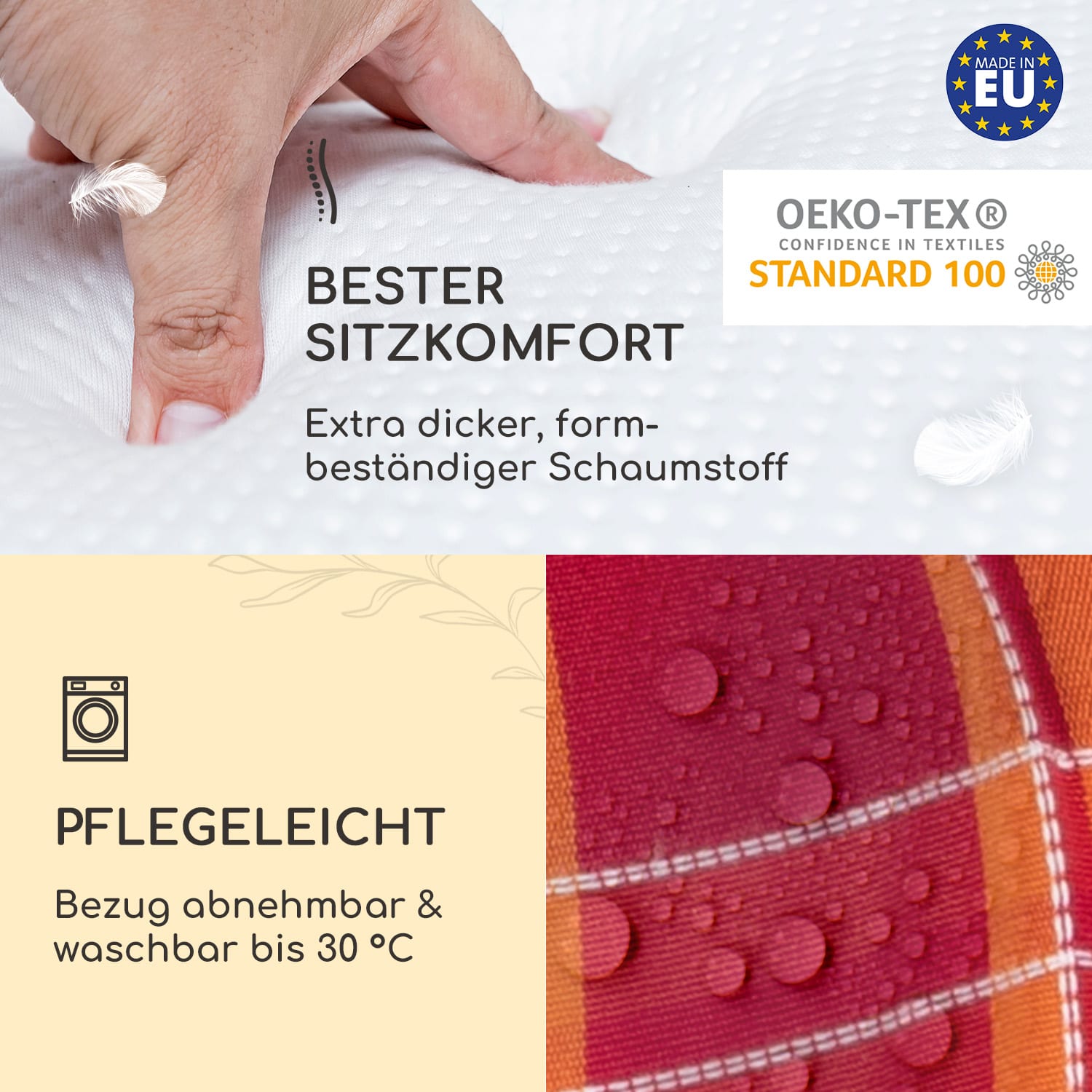 Sylt coussin de fauteuil appuie-tête pour dossier haut Polyester 50x120x9cm 4 x coussin de siege | Rouge à carreaux