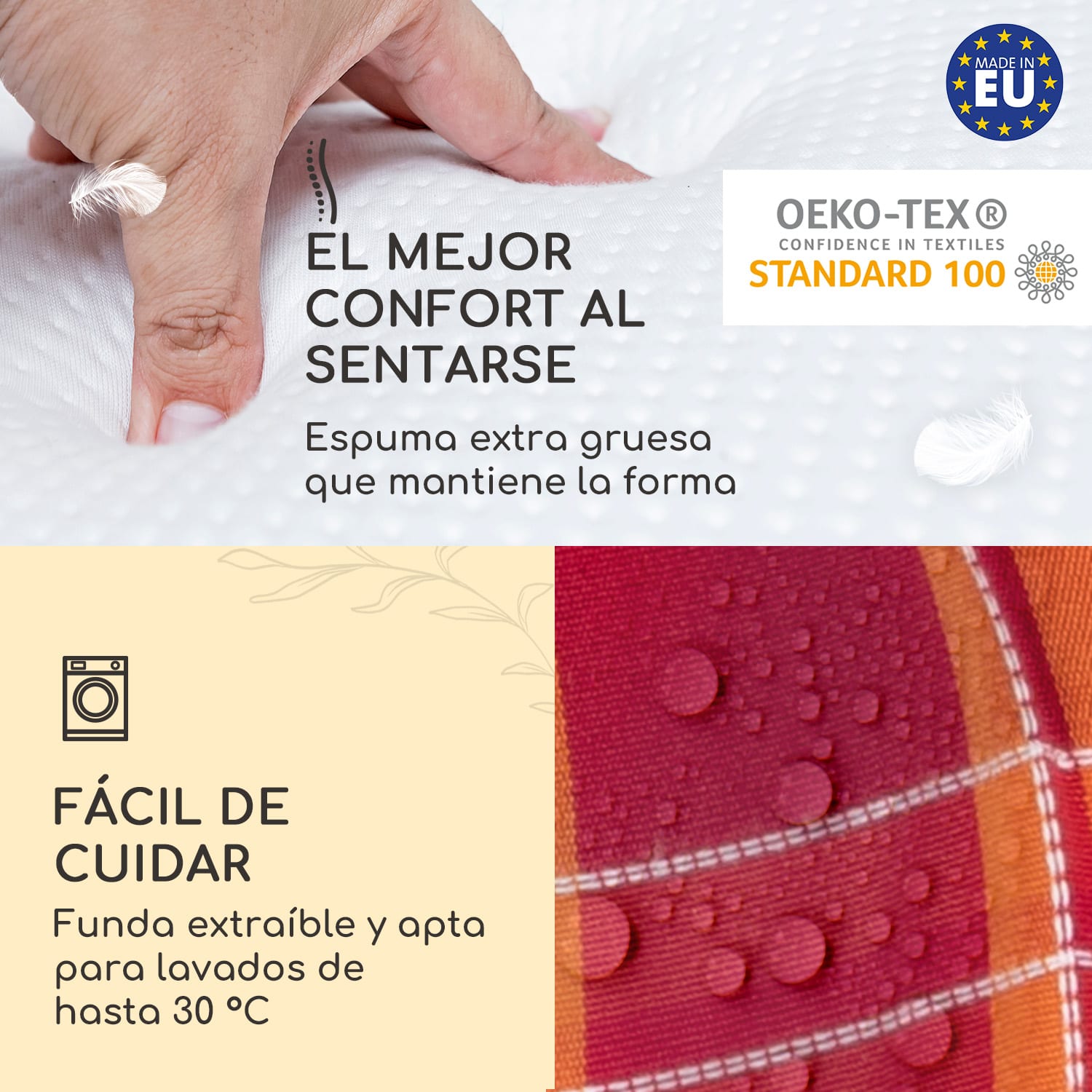 Sylt Cojín acolchado Cojín de exterior para sillas con respaldo alto Almohada Poliéster 50x120x9cm 4 x cojín del asiento | A cuadros rojos