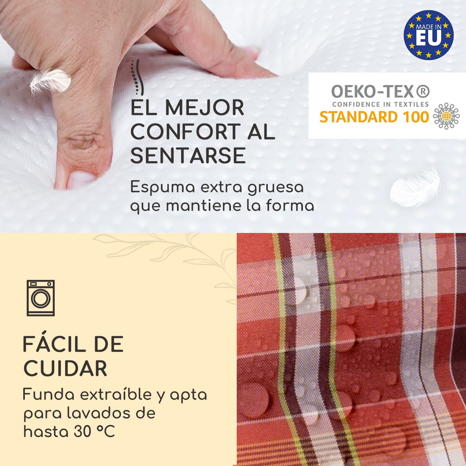 Sylt Cojín acolchado Cojín de exterior para sillas con respaldo alto Almohada Poliéster 50x120x9cm 1 x cojín del asiento | rojo / blanco