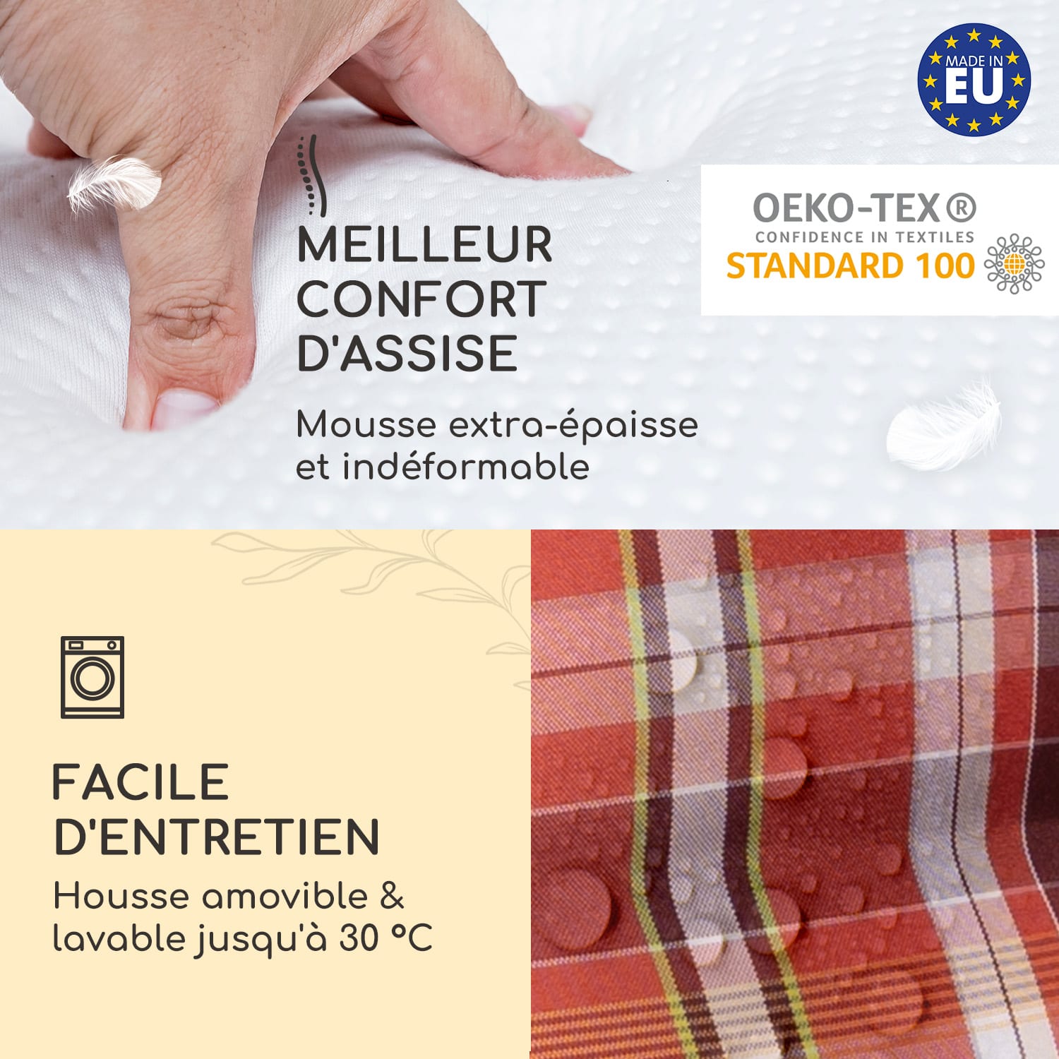 Sylt coussin de fauteuil appuie-tête pour dossier haut Polyester 50x120x9cm 1 x coussin de siege | rouge / blanc