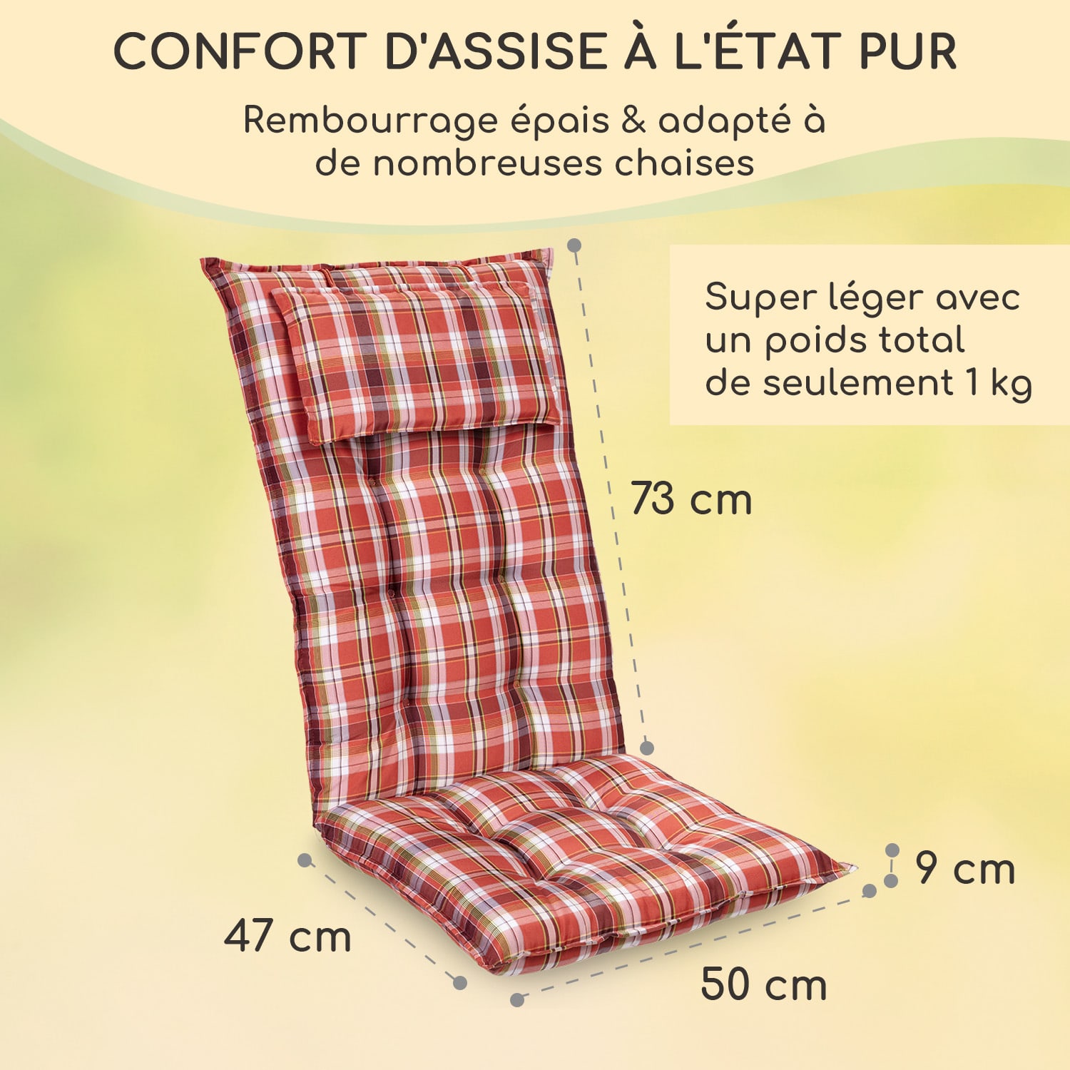 Sylt coussin de fauteuil appuie-tête pour dossier haut Polyester 50x120x9cm 1 x coussin de siege | rouge / blanc