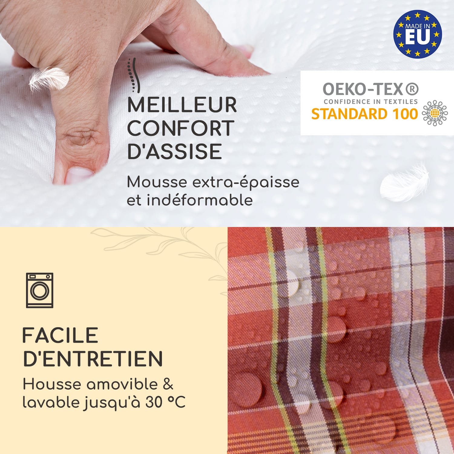 Sylt coussin de fauteuil appuie-tête pour dossier haut Polyester 50x120x9cm 2 x coussin de siege | rouge / blanc