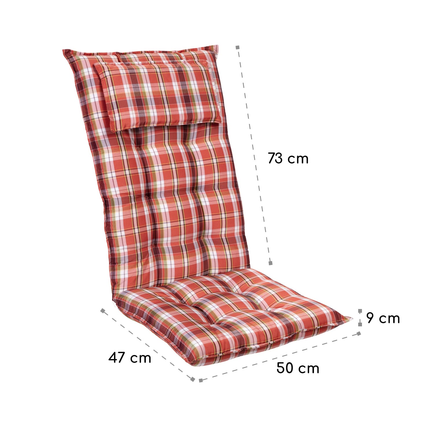 Sylt, čalúnená podložka, podložka na stoličku, podložka na vyššie polohovacie kreslo, vankúš, polyester, 50 × 120 × 9 cm 3 x sedák | červená / biely