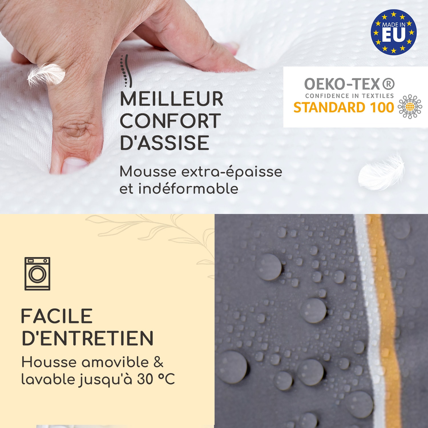 Sylt coussin de fauteuil appuie-tête pour dossier haut Polyester 50x120x9cm 1 x coussin de siege | jaune gris