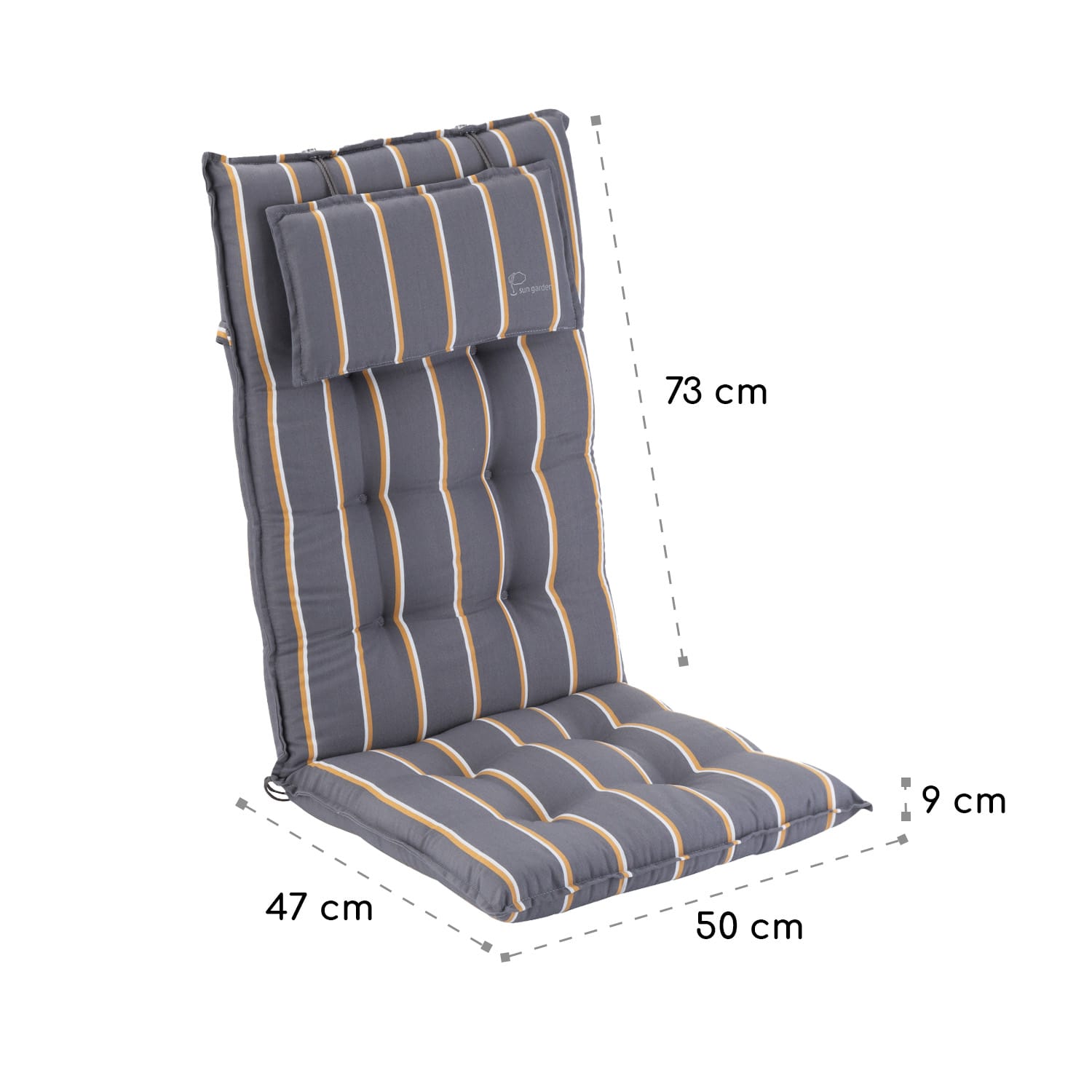 Sylt, čalúnená podložka, podložka na stoličku, podložka na vyššie polohovacie kreslo, vankúš, polyester, 50 × 120 × 9 cm 1 x sedák | šedá žltá