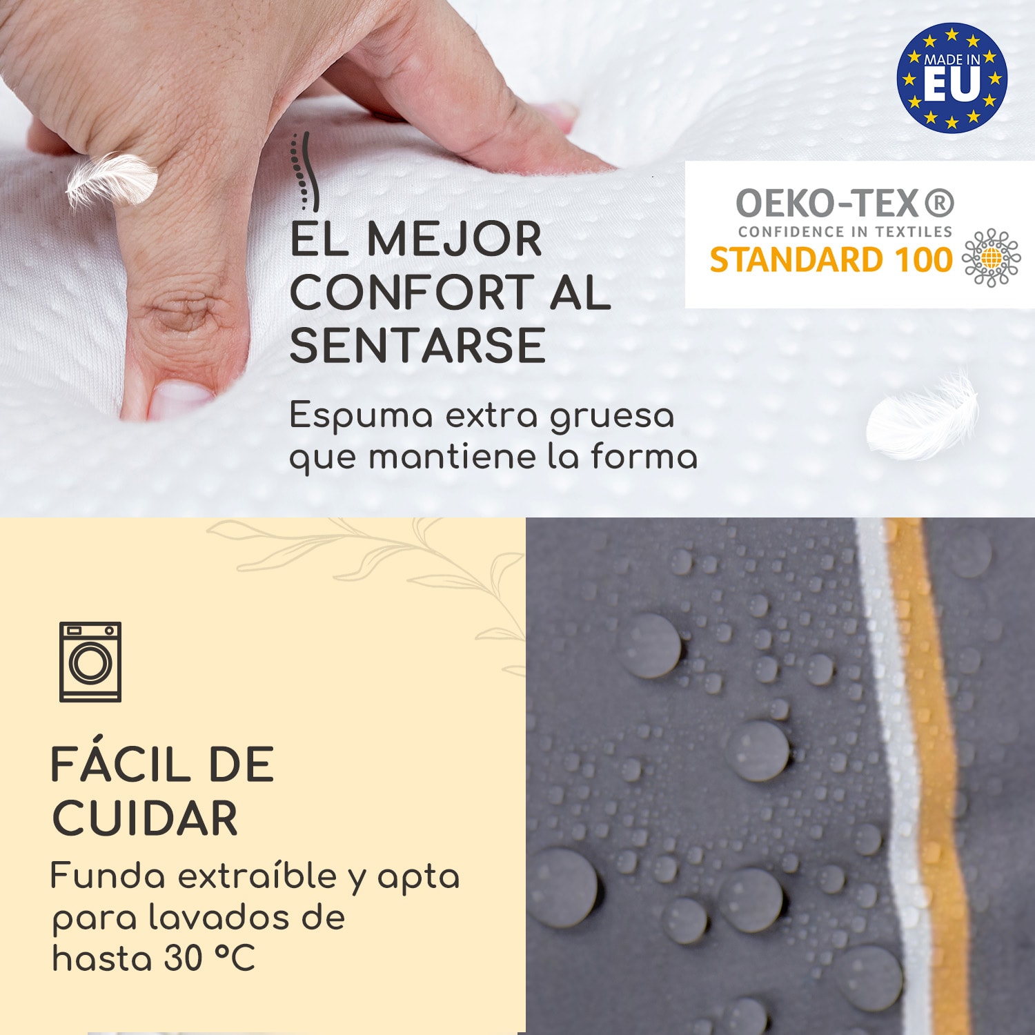 Sylt Cojín acolchado Cojín de exterior para sillas con respaldo alto Almohada Poliéster 50x120x9cm 2 x cojín del asiento | amarillo / gris