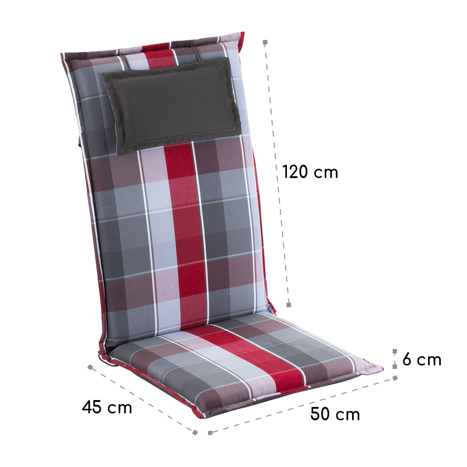 Cojín Donau Funda de sillón de jardín de respaldo alto Poliéster 50x120x6cm 1 x cojín del asiento | Rojo