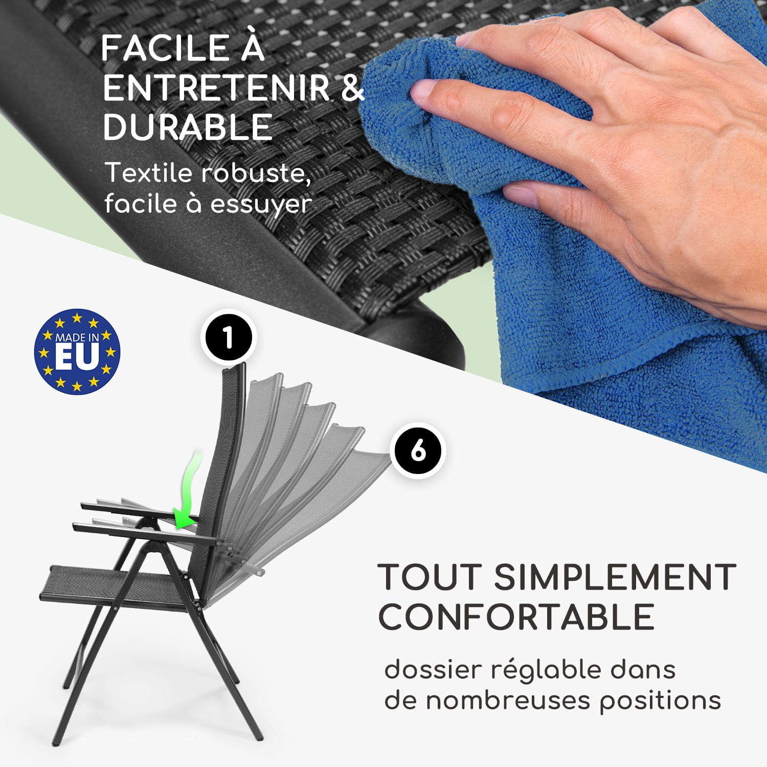 London chaise de jardin aluminium Textilène 6 positions pliante 1 x Chaise | Noir