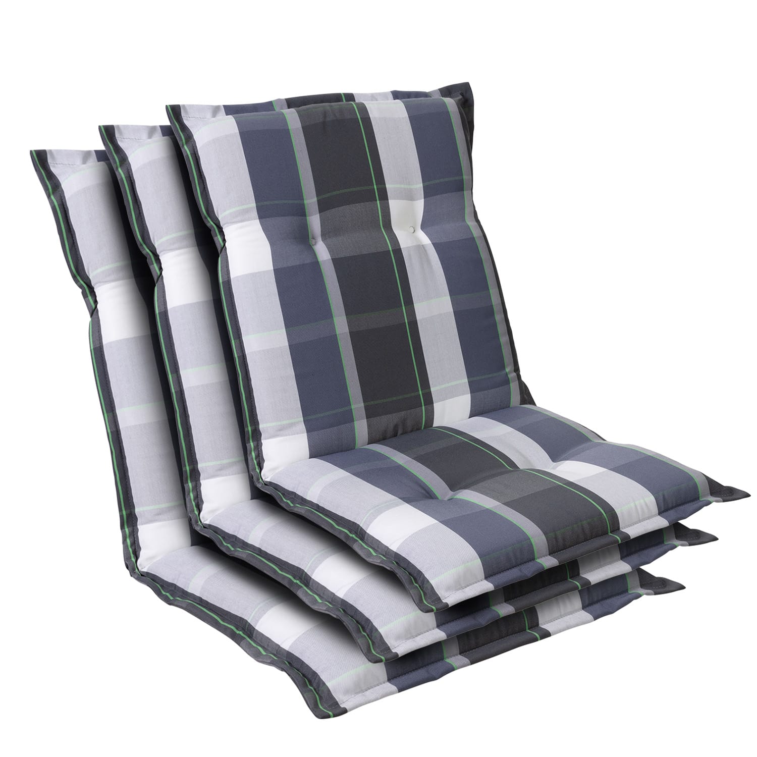 Prato, čalúnená podložka, podložka na stoličku, podložka na nižšie polohovacie kreslo, na záhradnú stoličku, polyester, 50 × 100 × 8 cm 3 x sedák | Modrá