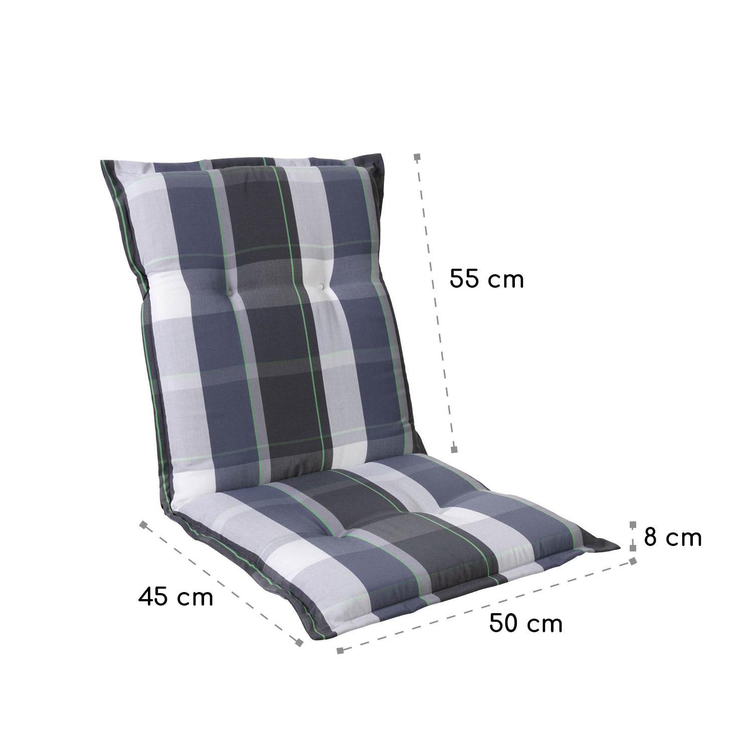 Prato, čalúnená podložka, podložka na stoličku, podložka na nižšie polohovacie kreslo, na záhradnú stoličku, polyester, 50 × 100 × 8 cm 3 x sedák | Modrá