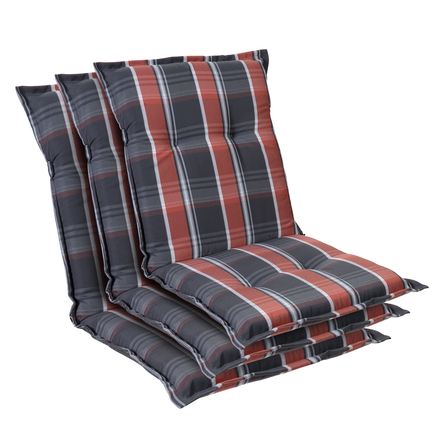Prato, čalúnená podložka, podložka na stoličku, podložka na nižšie polohovacie kreslo, na záhradnú stoličku, polyester, 50 × 100 × 8 cm 3 x sedák | Čierna / Červená