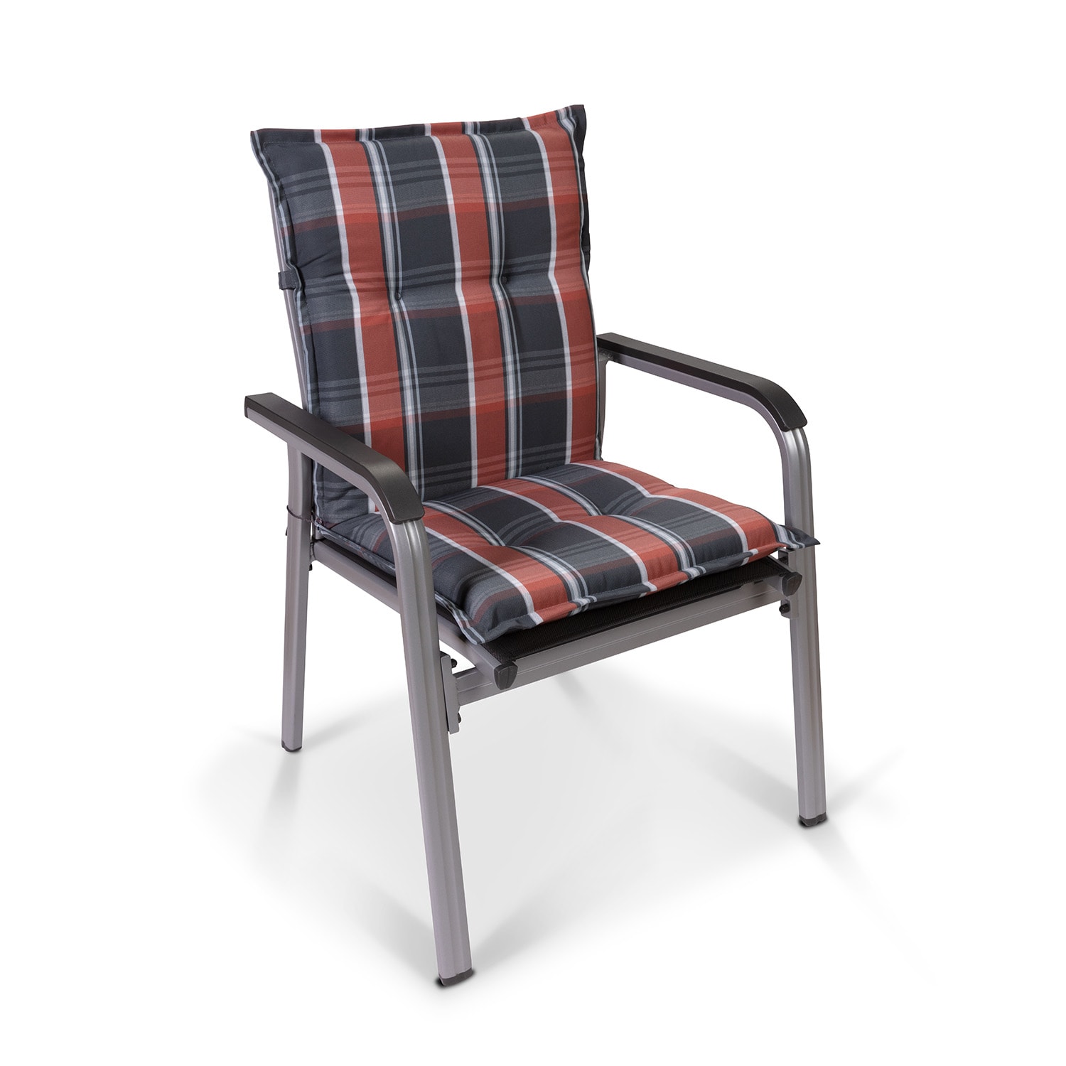 Prato, čalúnená podložka, podložka na stoličku, podložka na nižšie polohovacie kreslo, na záhradnú stoličku, polyester, 50 × 100 × 8 cm 3 x sedák | Čierna / Červená