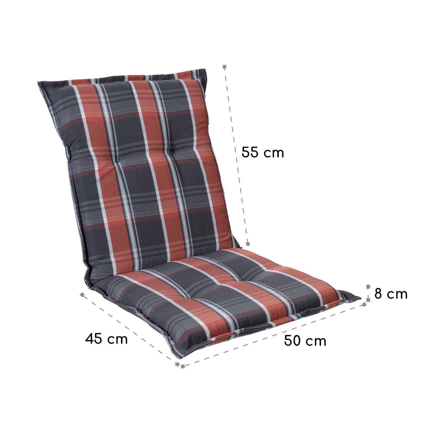 Prato, čalúnená podložka, podložka na stoličku, podložka na nižšie polohovacie kreslo, na záhradnú stoličku, polyester, 50 × 100 × 8 cm 3 x sedák | Čierna / Červená