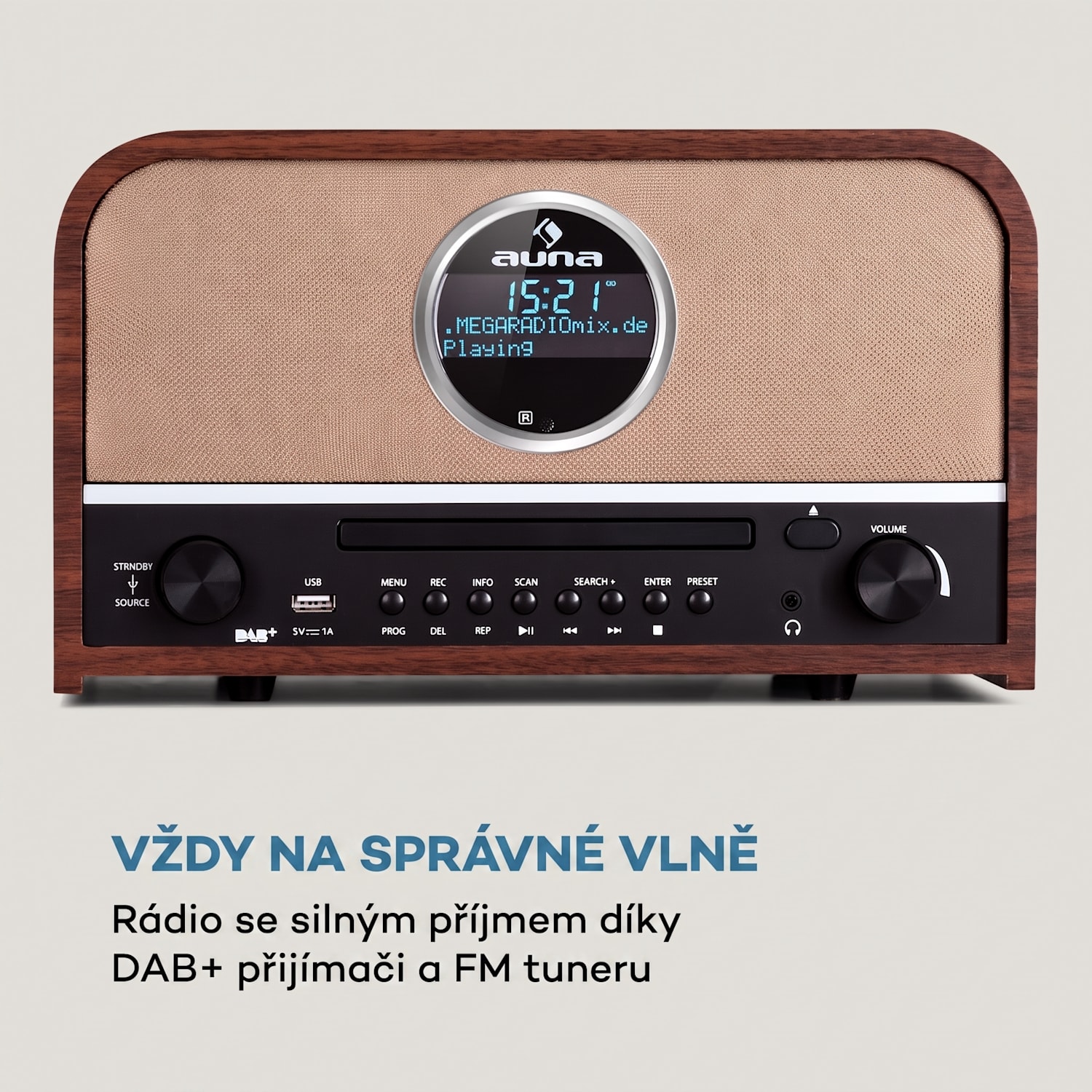 auna Columbia, DAB rádio, 60 W, CD přehrávač, DAB+/UKW tuner, USB nahrávání, Bluetooth Mahagon