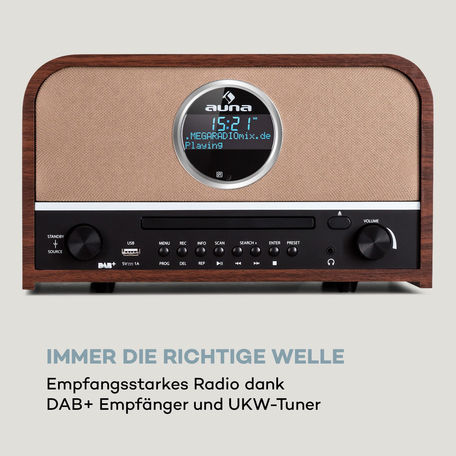 auna Columbia DAB Radio 60 W CD-Player DAB+/UKW-Tuner USB-Aufnahme Bluetooth Mahagoni
