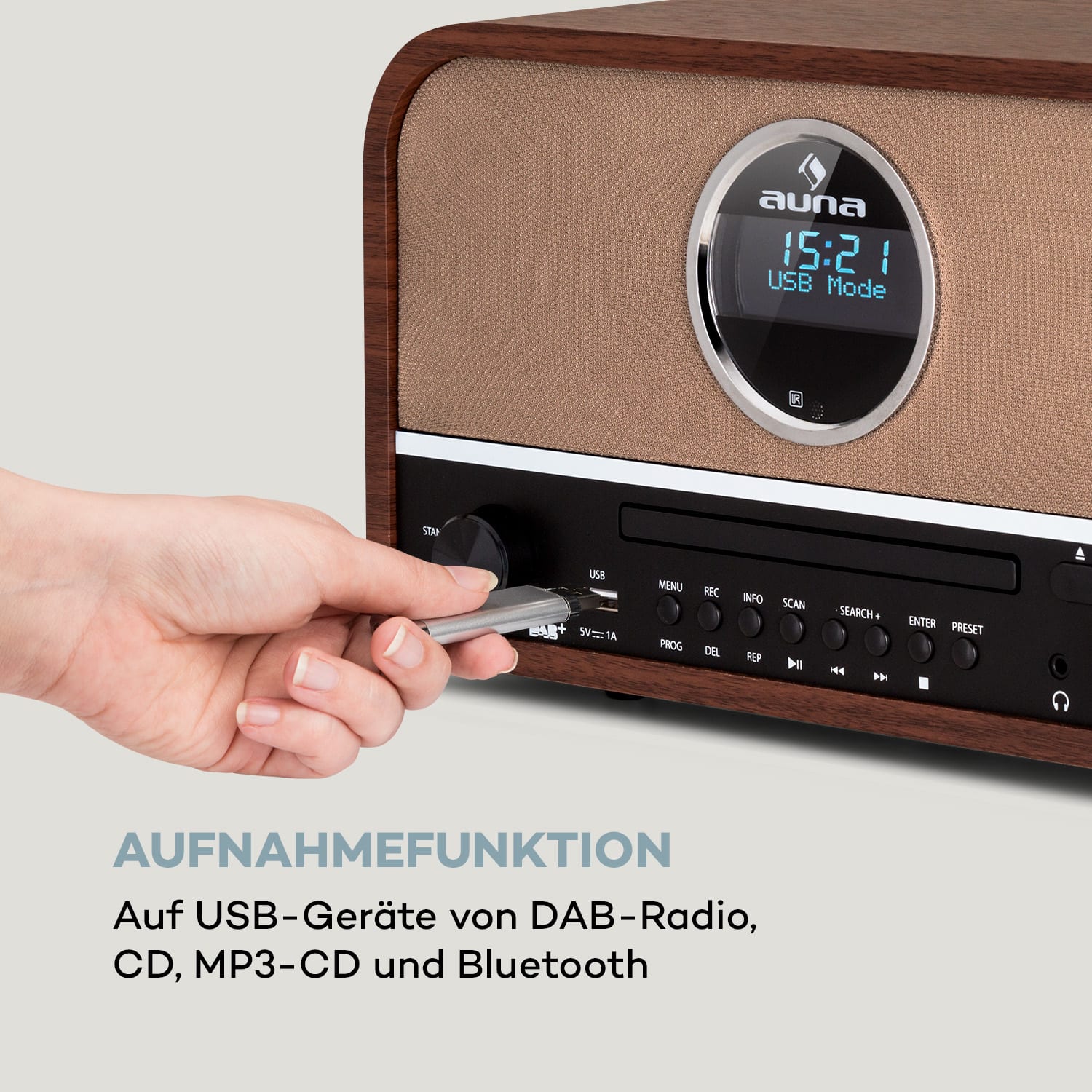 auna Columbia DAB Radio 60 W CD-Player DAB+/UKW-Tuner USB-Aufnahme Bluetooth Mahagoni