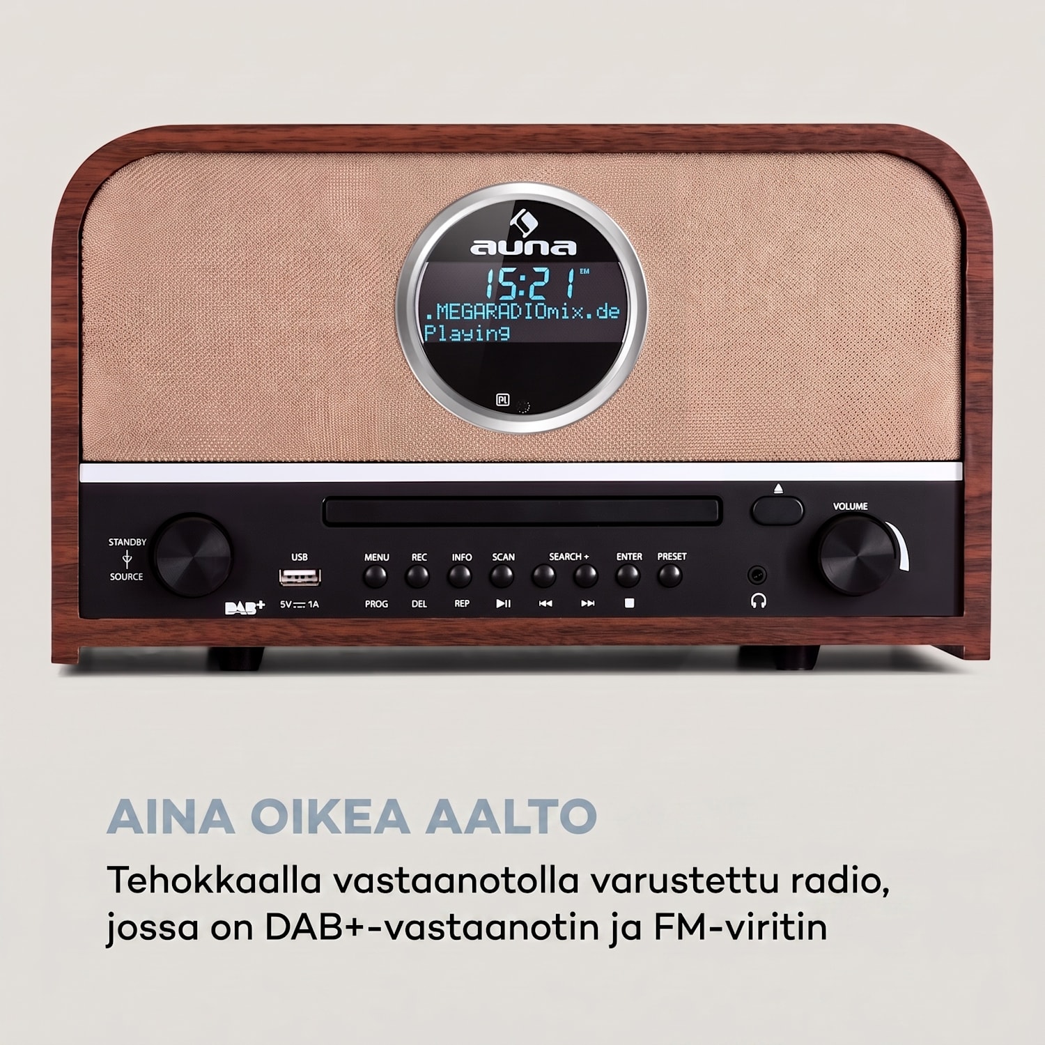 auna Columbia DAB-radio 60 W CD-soitin DAB+/UKW-vastaanotin USB-tallennus Bluetooth Mahonki