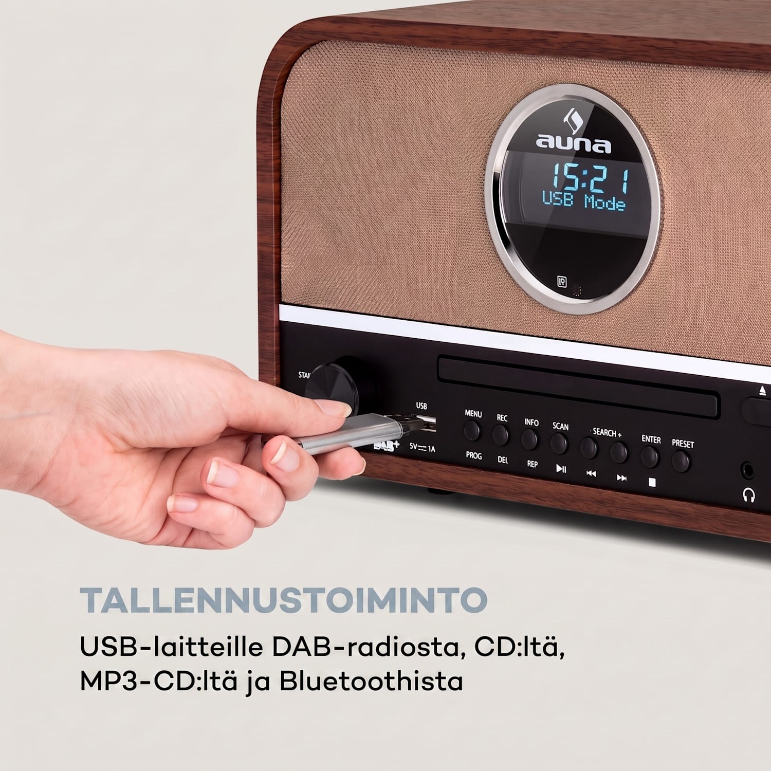 auna Columbia DAB-radio 60 W CD-soitin DAB+/UKW-vastaanotin USB-tallennus Bluetooth Mahonki