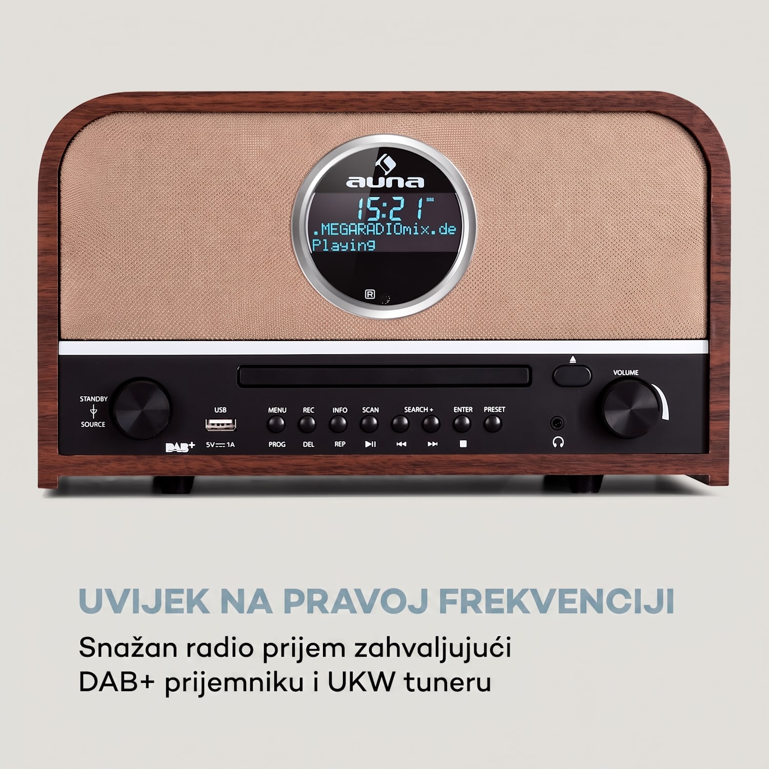 auna Columbia, DAB radio, 60 W, CD player, DAB+/ UKW tuner, USB snimanje, Bluetooth Mahagonij