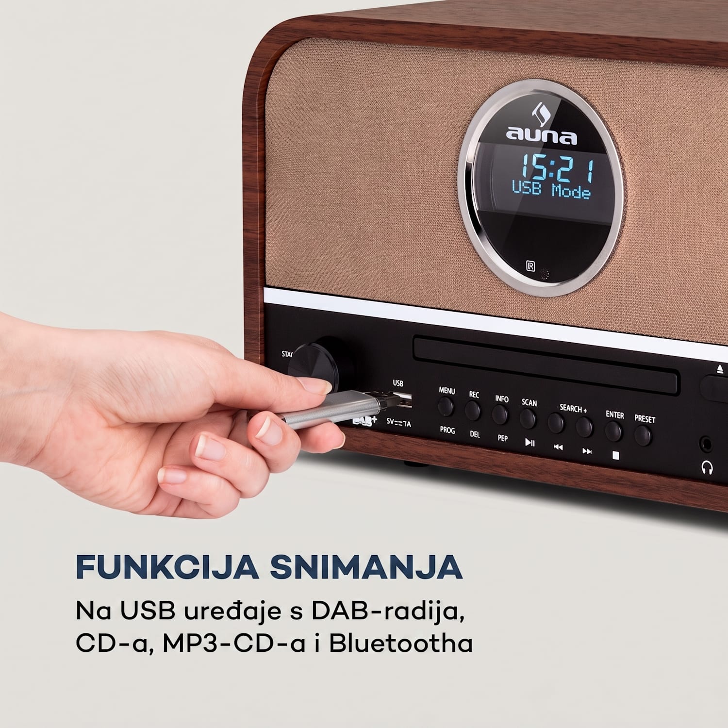 auna Columbia, DAB radio, 60 W, CD player, DAB+/ UKW tuner, USB snimanje, Bluetooth Mahagonij
