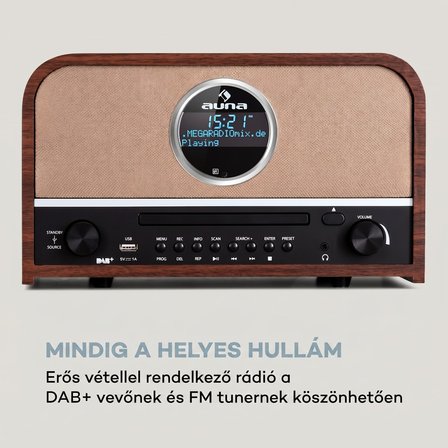 auna Columbia, DAB rádió, 60 W, CD lejátszó, DAB+/UKW tuner, USB felvétel, Bluetooth Mahagóni