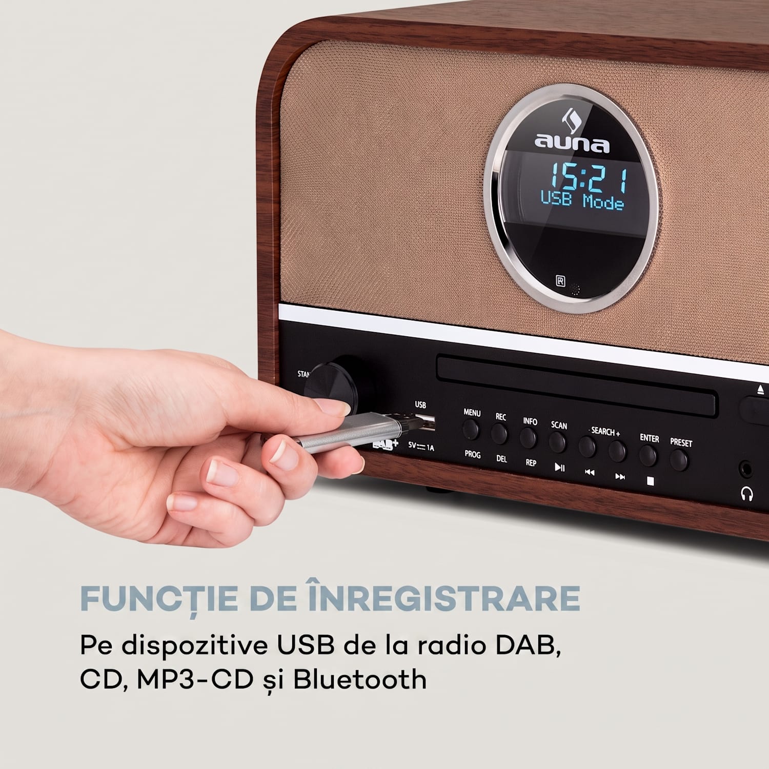 auna Columbia, radio DAB, 60 W, CD player, tuner DAB+/UKW, înregistrare USB, Bluetooth Mahon