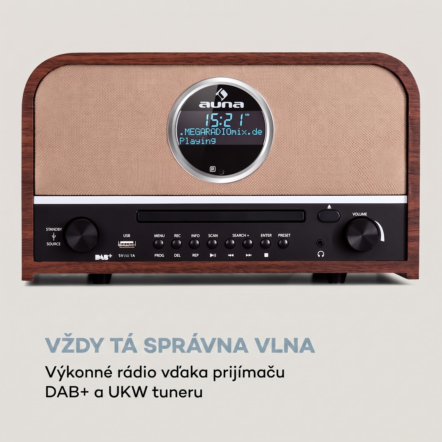 auna Columbia, DAB rádio, 60 W, CD prehrávač, DAB+/ UKW tuner, USB nahrávanie, Bluetooth Mahagón