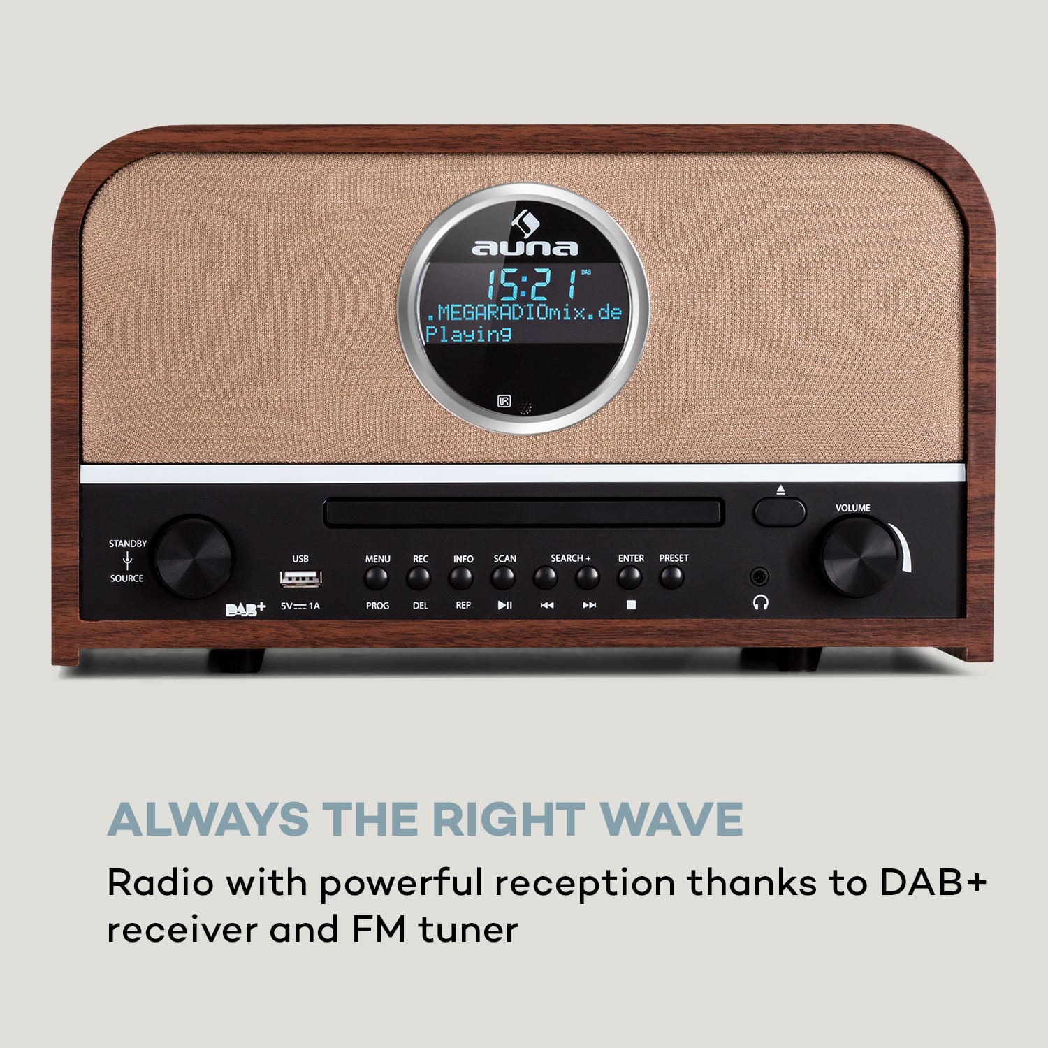 auna Columbia, DAB rádió, 60 W, CD lejátszó, DAB+/UKW tuner, USB felvétel, Bluetooth Mahagóni