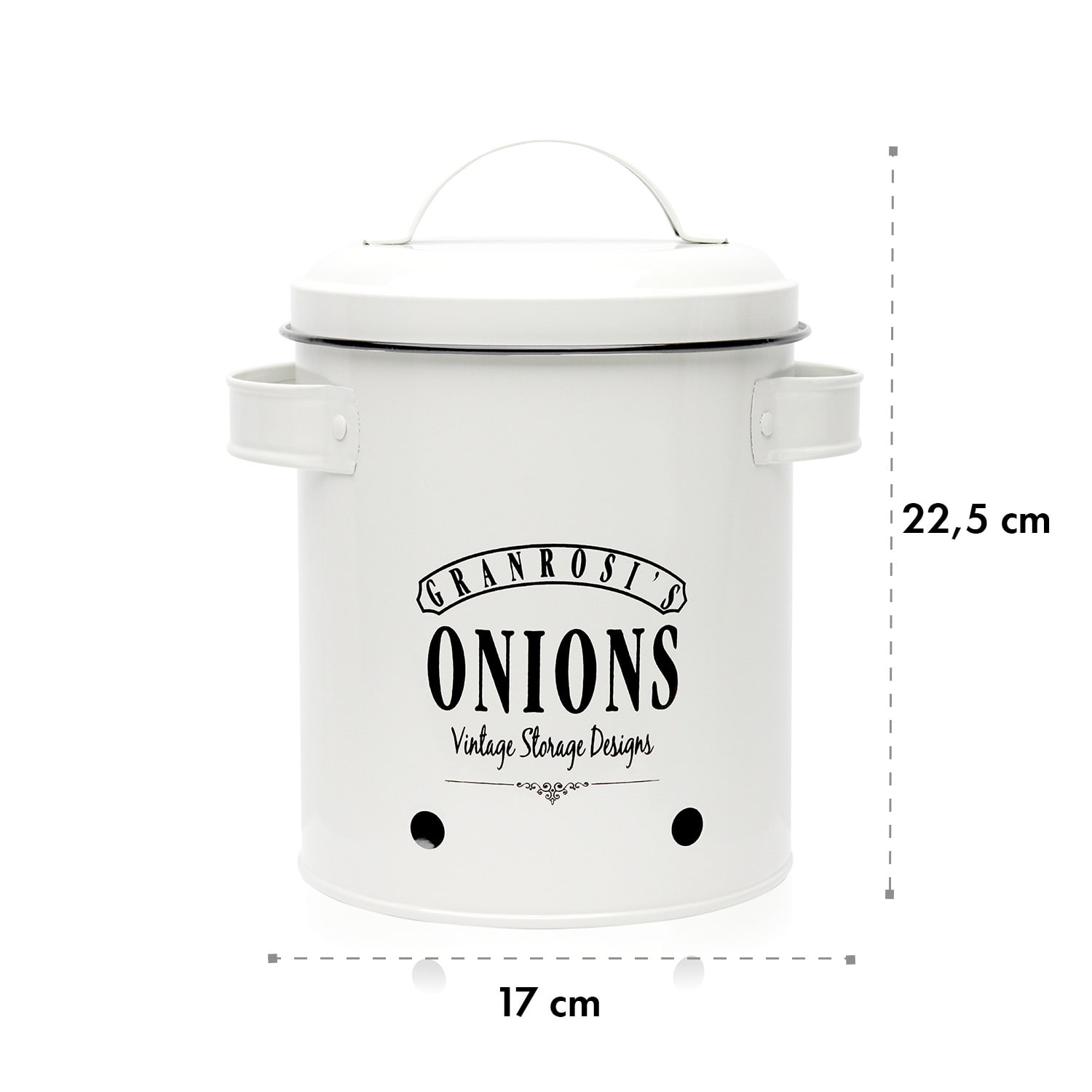 Iowa, dóza na cibuli, smaltovaný ocelový plech, 17 x 22,5 x 14 cm, nerezová 