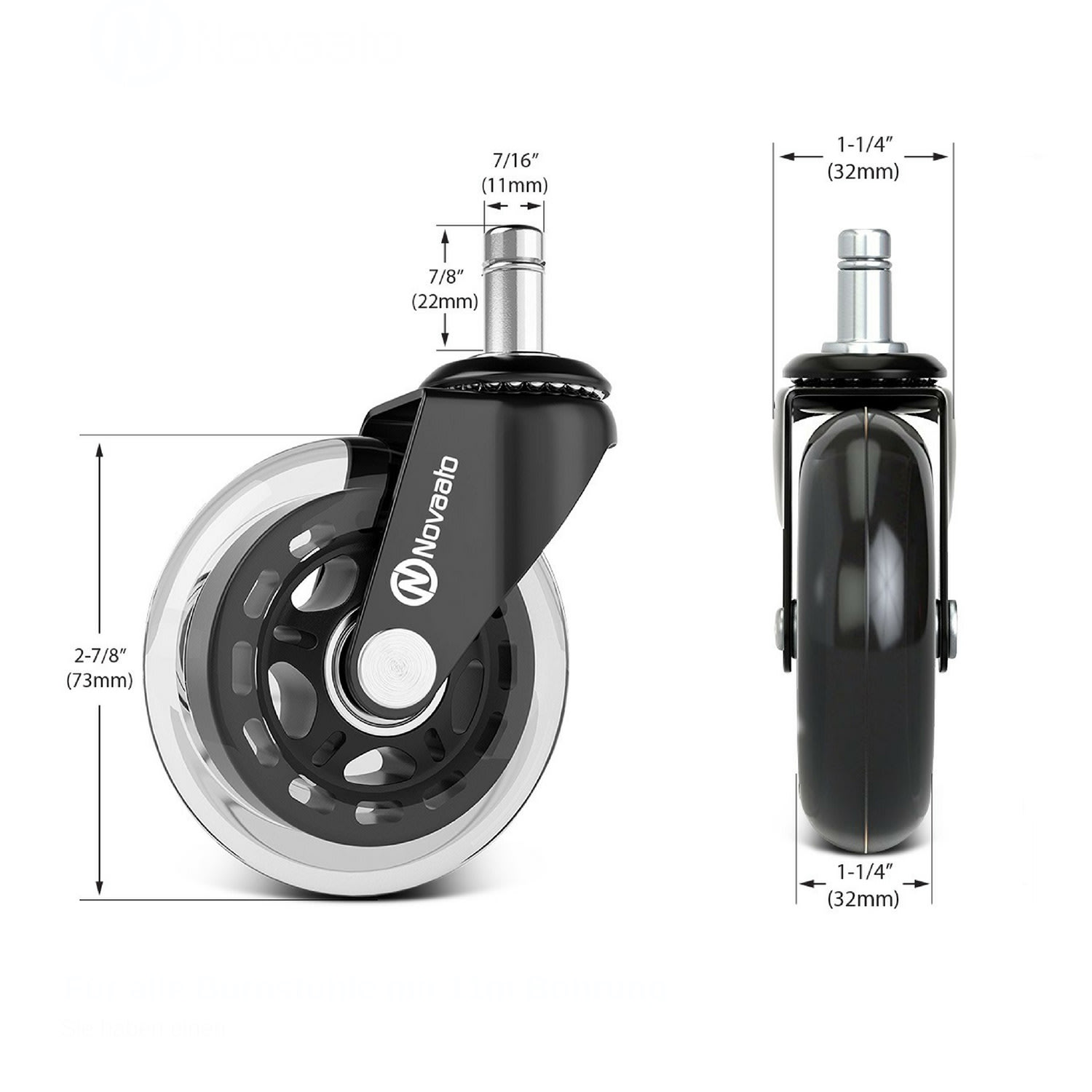 Kolieska na kancelárske stoličky, 5 koliesok, 11 × 22 mm, otočné o 360°, vymeniteľné, bez škrabancov 11 mm