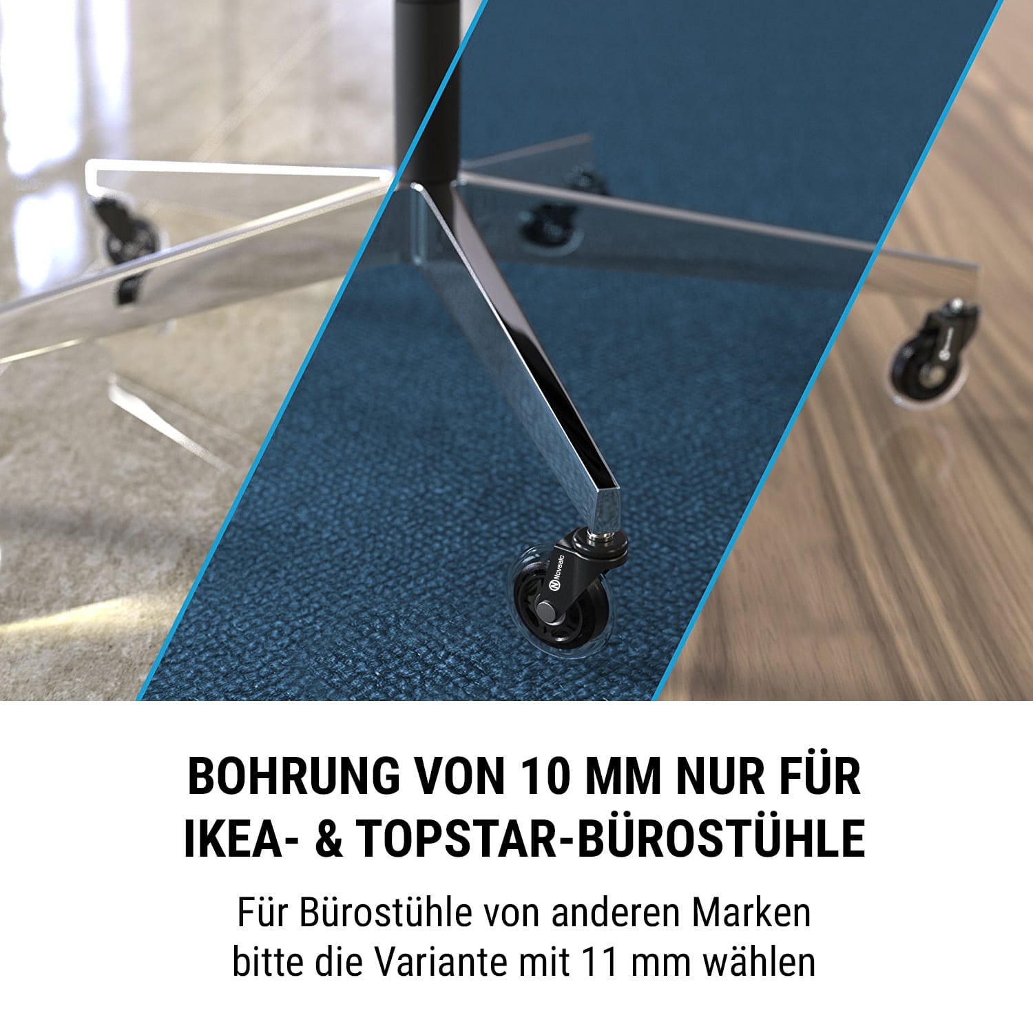 Bürostuhlrollen 5 Rollen 10 x 22 mm 360° drehbar austauschbar 