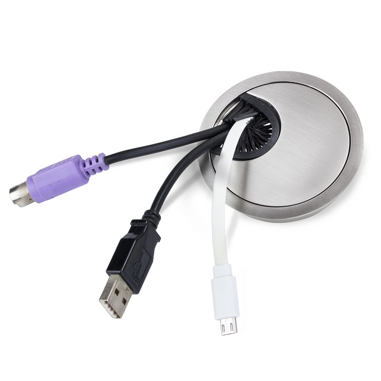 Salida para cables en juego de 2 de 60 mm con junta de cerdas Plata Metálica