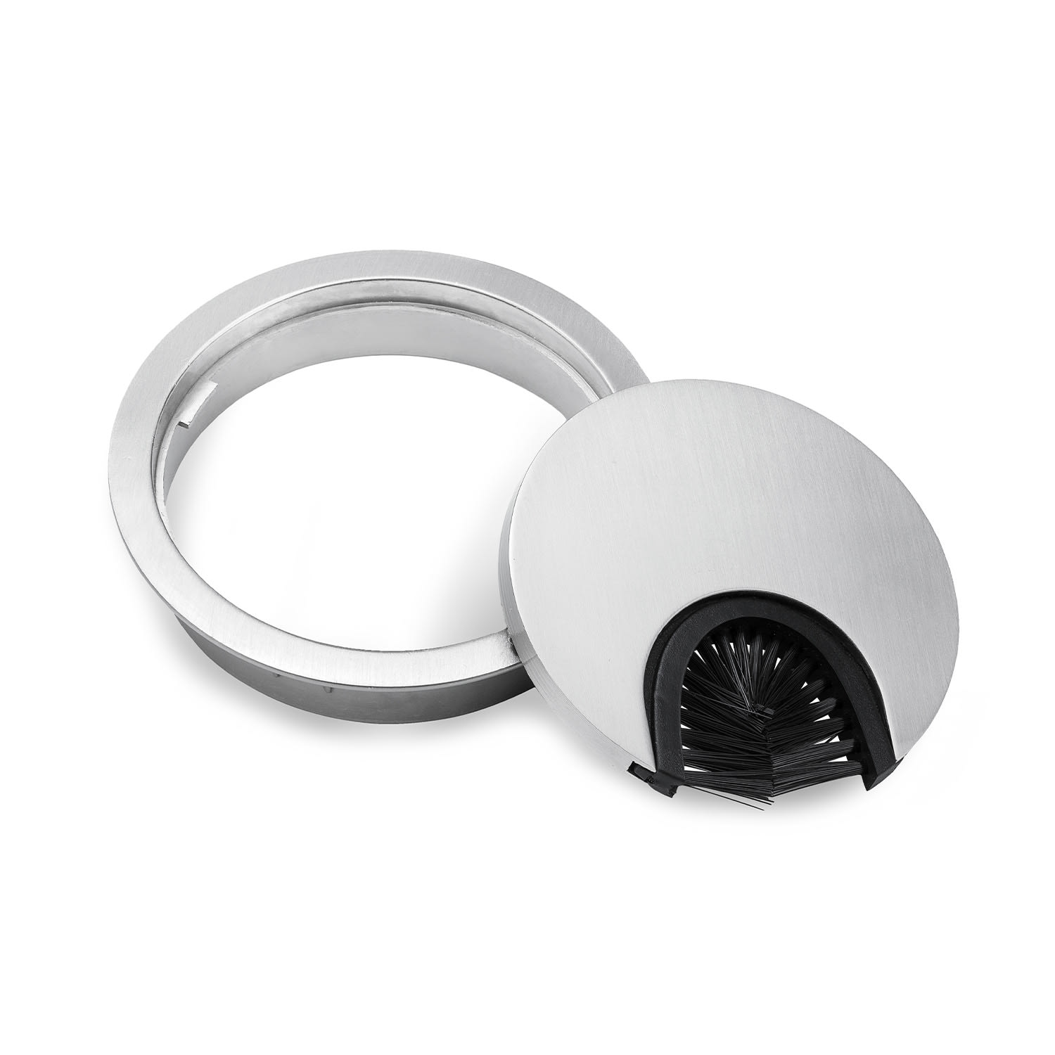 Salida para cables en juego de 2 de 60 mm con junta de cerdas Plata Metálica