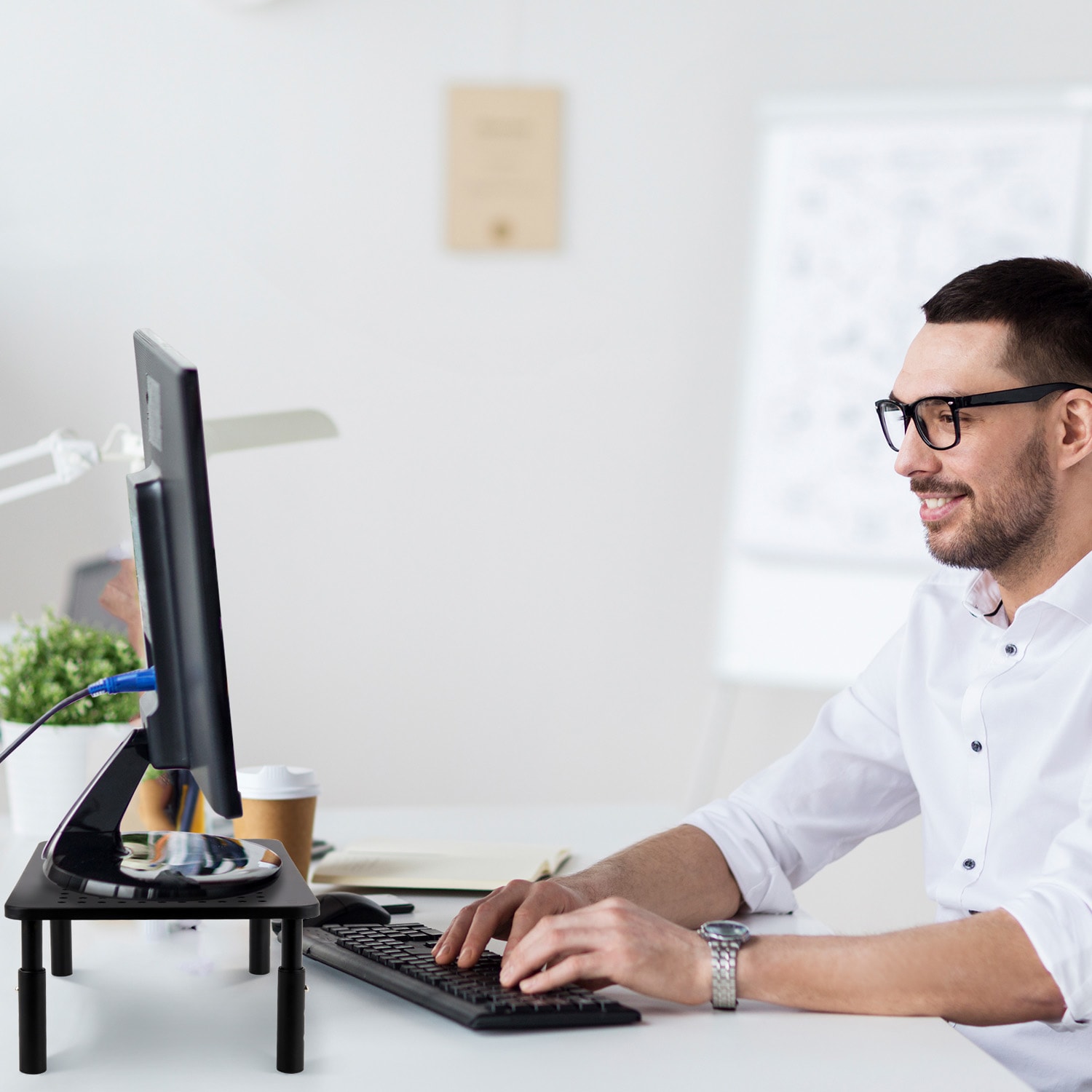 Soporte de monitor de metal&nbsp;Patrón de agujeros 37 x 10 x 24 cm (A x A x P) 