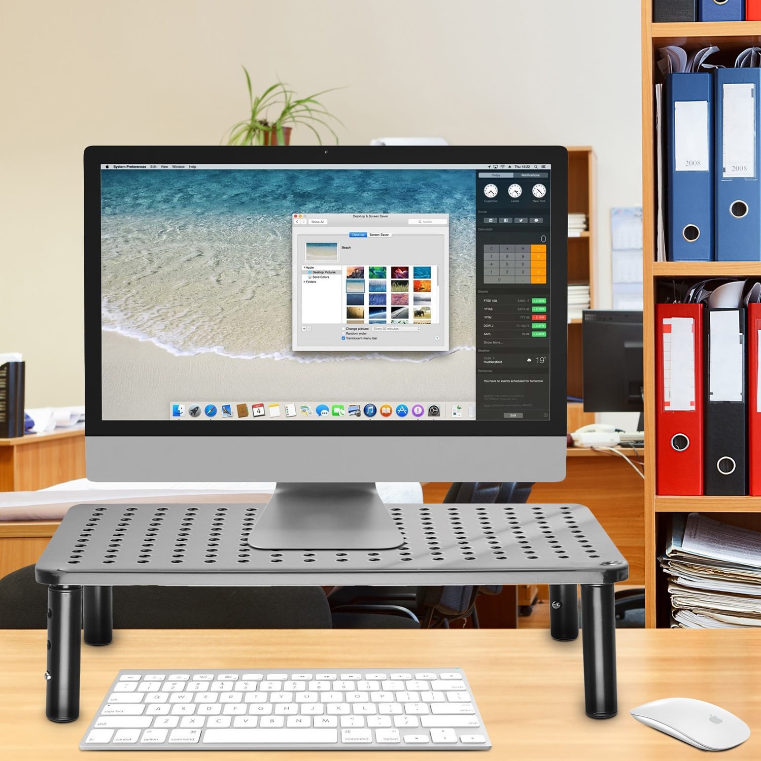 Stojan na monitor, kovový, dierovaný vzor, 37 × 10 × 24 cm (Š × V × H) 