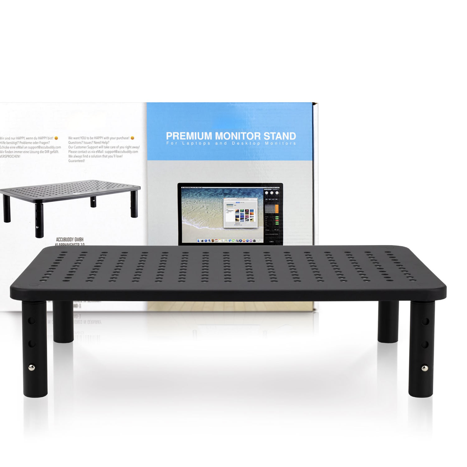 Stojan na monitor, kovový, dierovaný vzor, 37 × 10 × 24 cm (Š × V × H) 