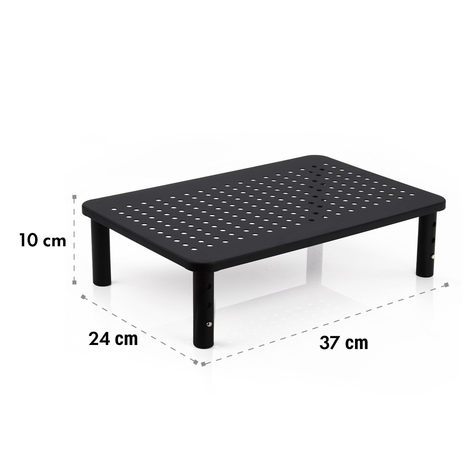 Stojan na monitor, kovový, dierovaný vzor, 37 × 10 × 24 cm (Š × V × H) 