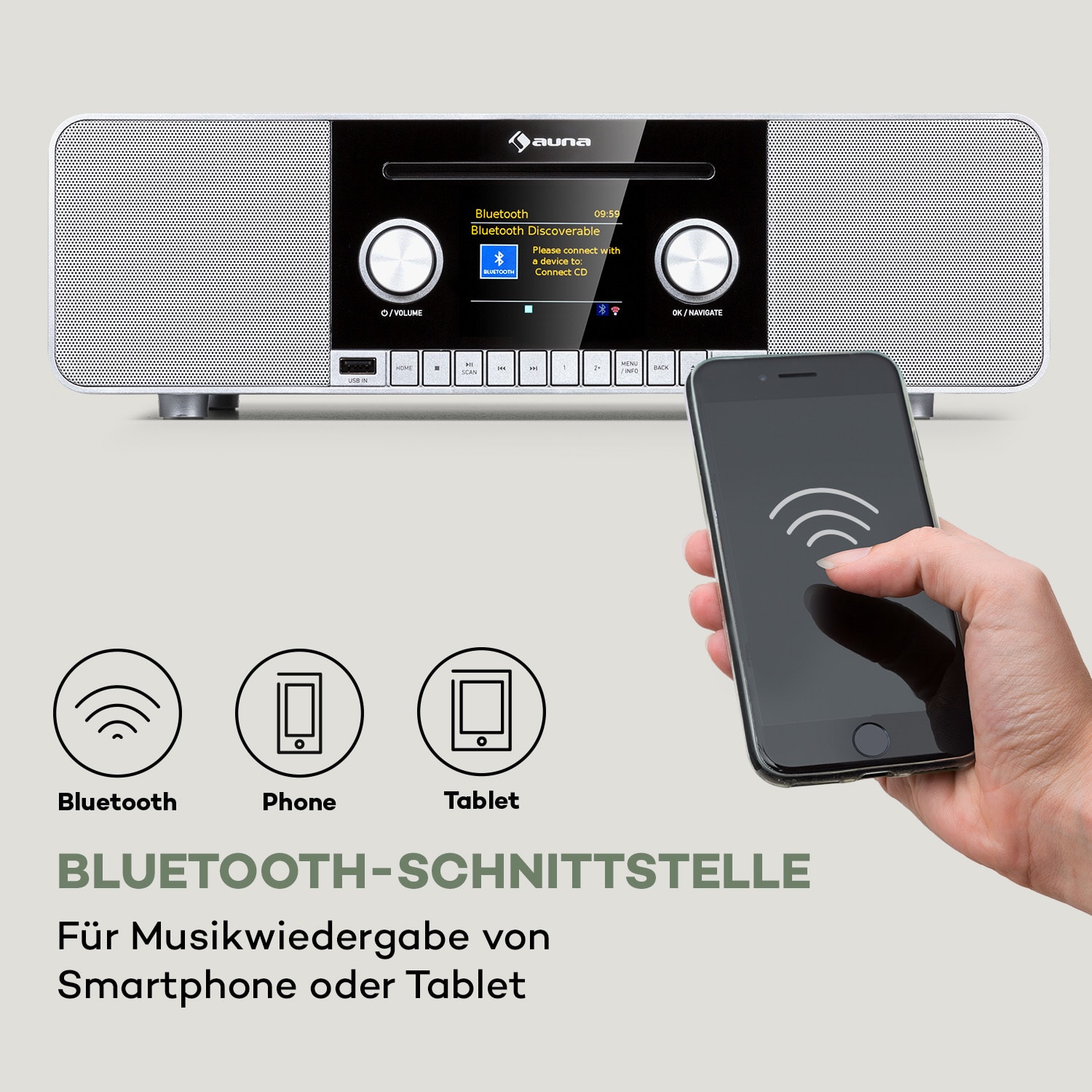 Connect CD MKII Internetradio Mediaplayer BT MP3 DAB+ Spotify Radio Weißes Holz