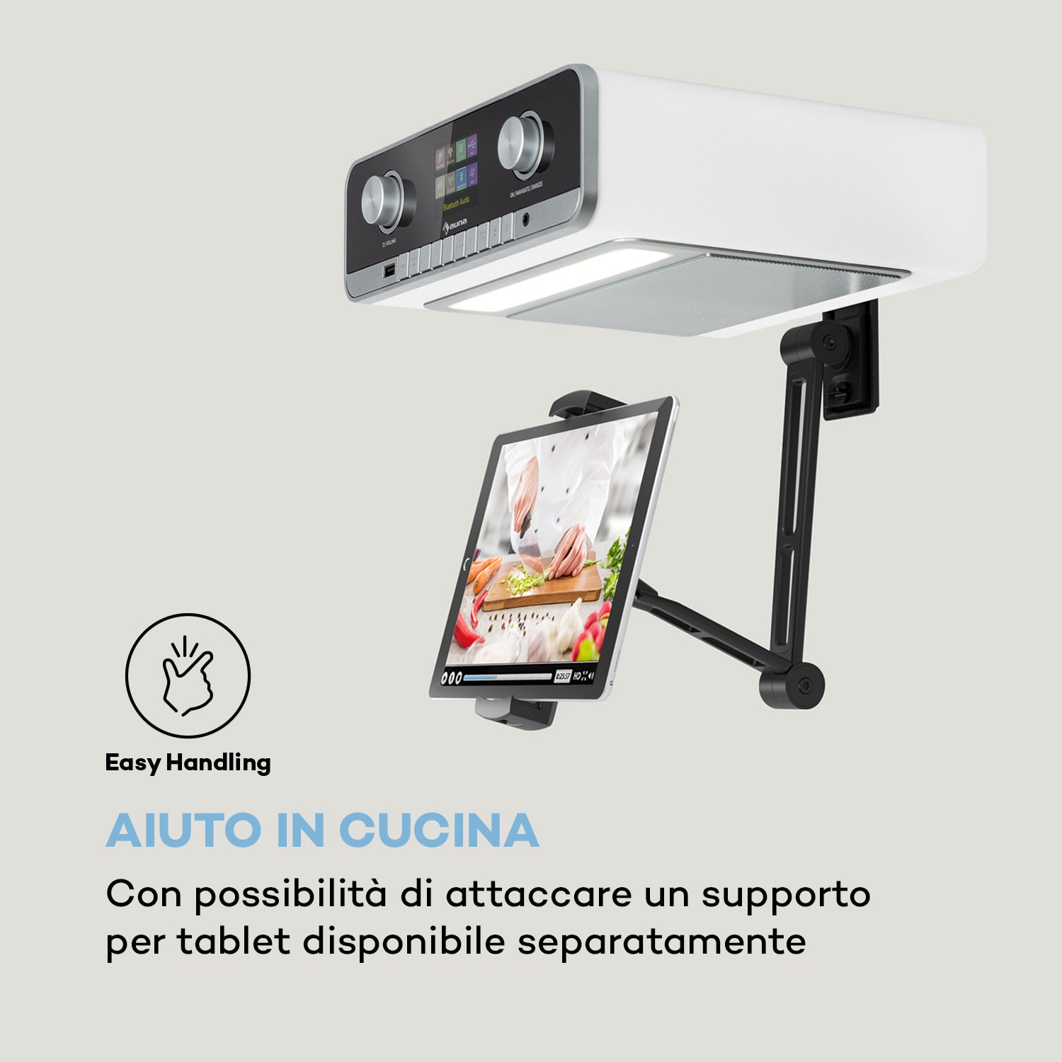 Radio sottopensile da cucina Connect Soundchef MKII Internet Radio DAB+ FM + 2 altoparlanti integrati da 3'' Bianco / Argento metallizzato