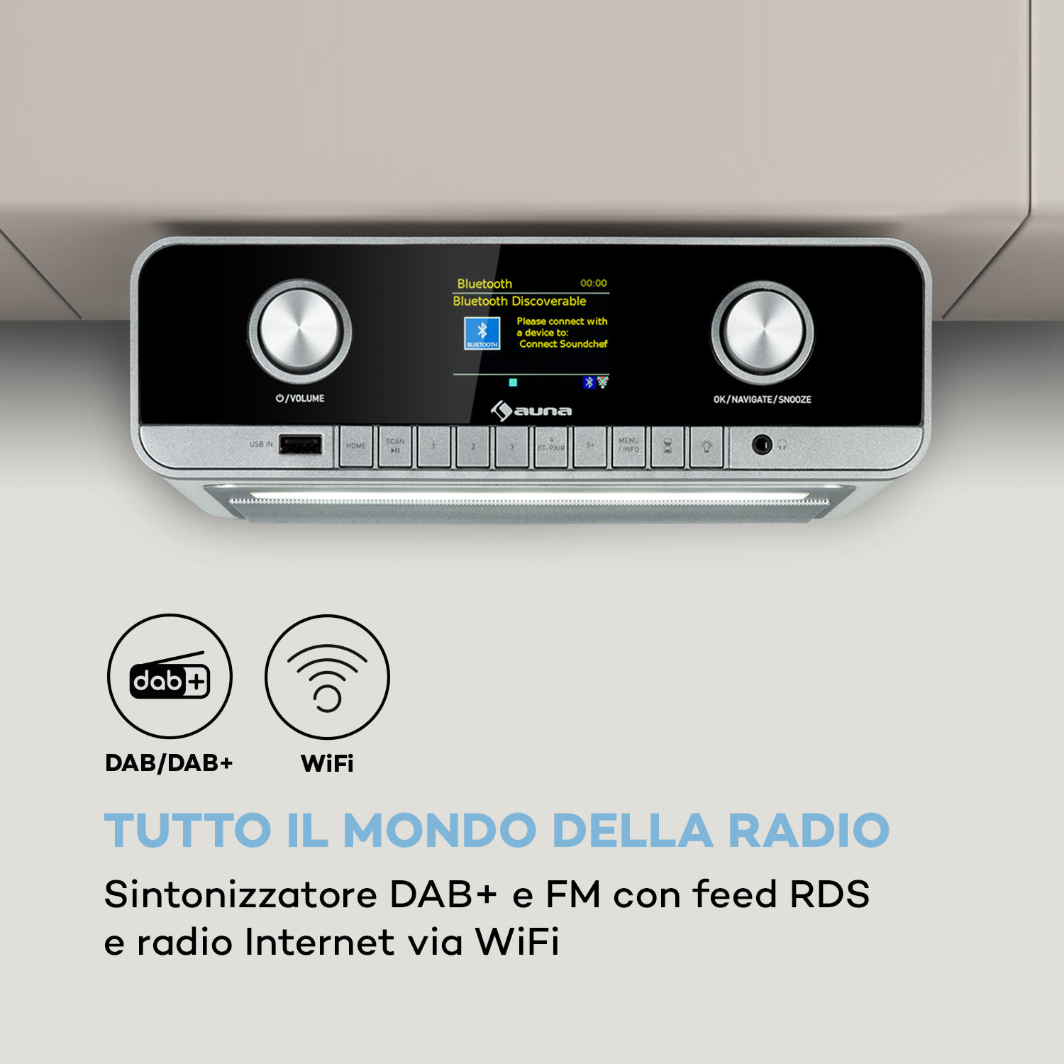 Radio sottopensile da cucina Connect Soundchef MKII Internet Radio DAB+ FM + 2 altoparlanti integrati da 3'' Bianco / Argento metallizzato