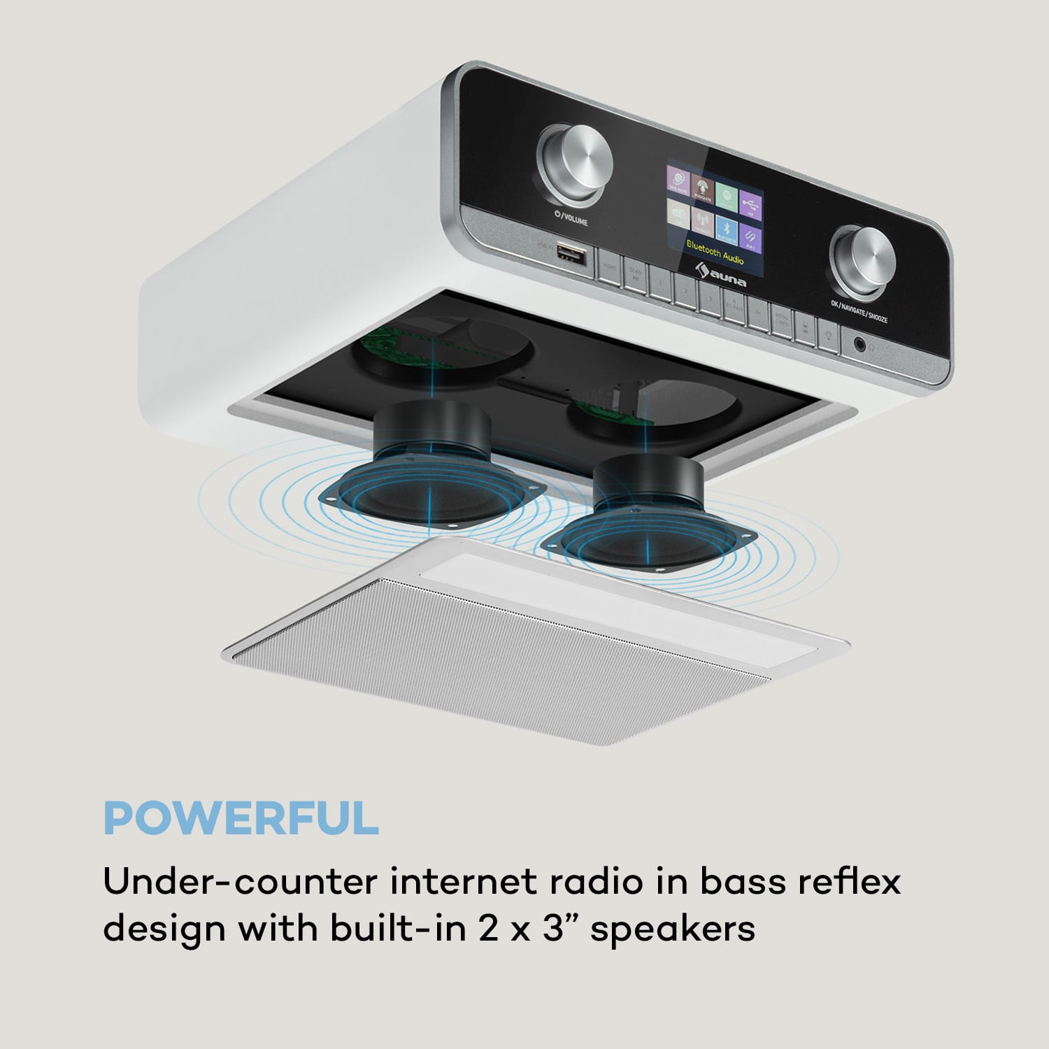 Connect Soundchef MKII, radio kuchenne do zabudowy, radio internetowe, DAB+, UKF-FM, głośniki 2x3" Biały / Srebrny Metal