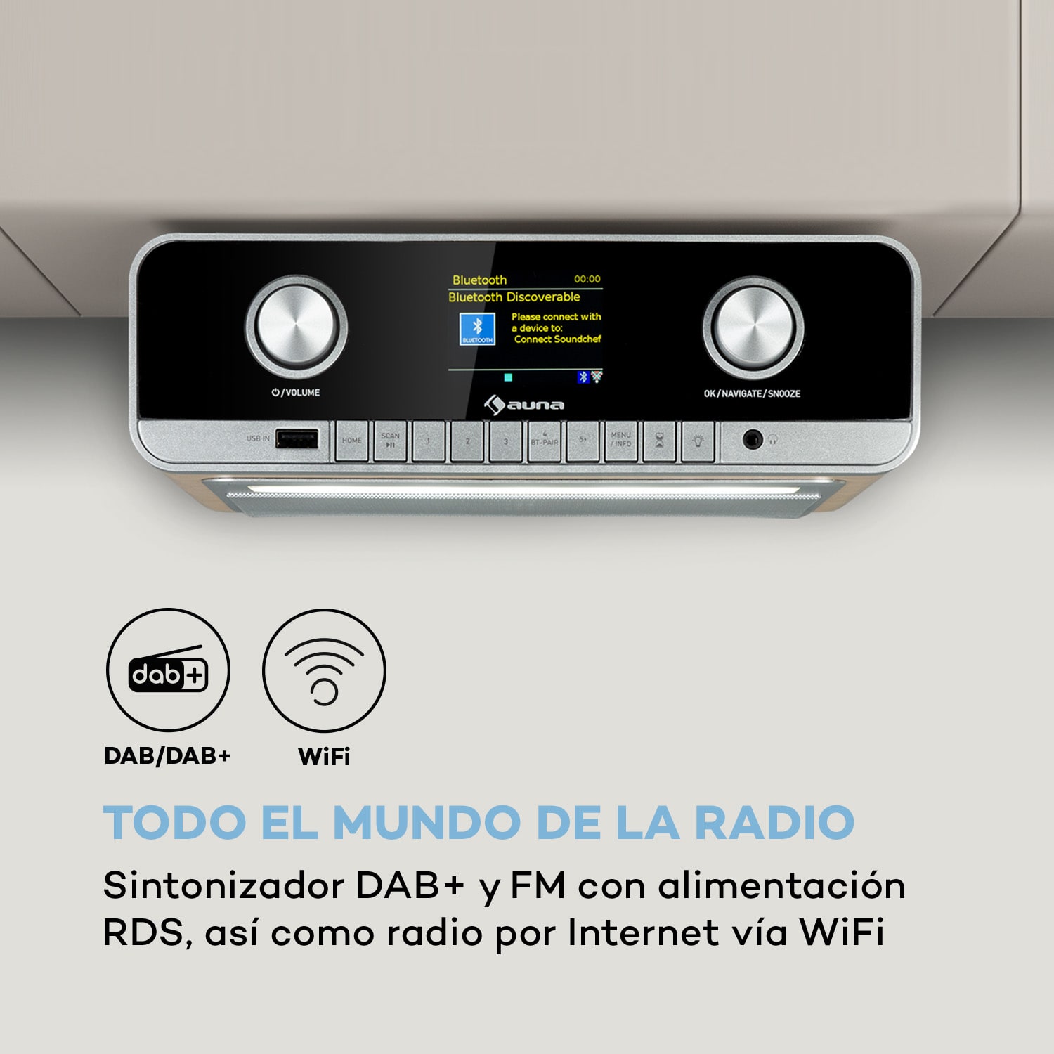 Connect Soundchef MKII radio de cocina bajo mueble radio por Internet DAB+ FM 2x3" altavoces Pino